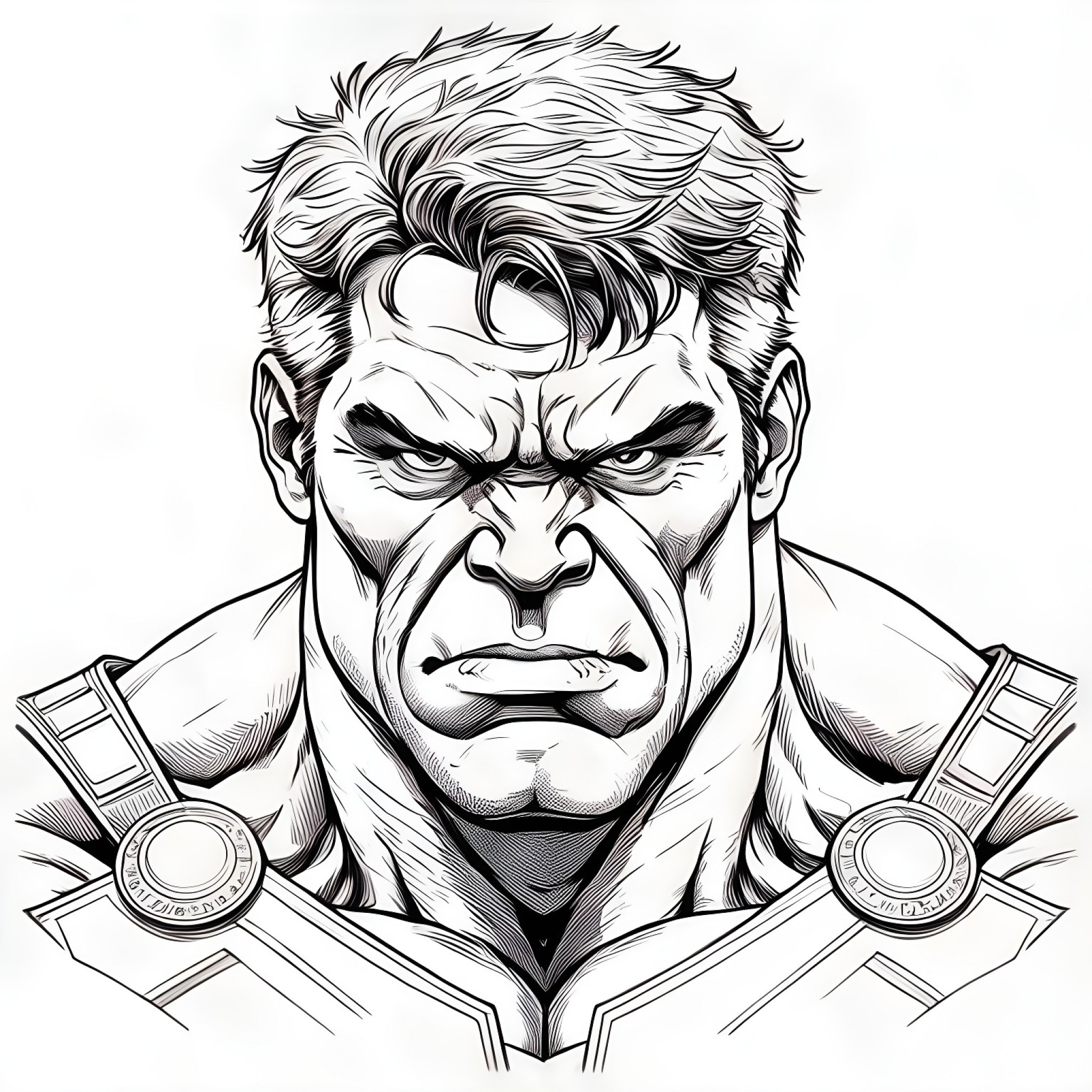 Hulk expressing determination Coloring Page (free black-and-white line drawing printable PDF for all, from beginners to advanced learners, including children, teens, adults, and seniors)