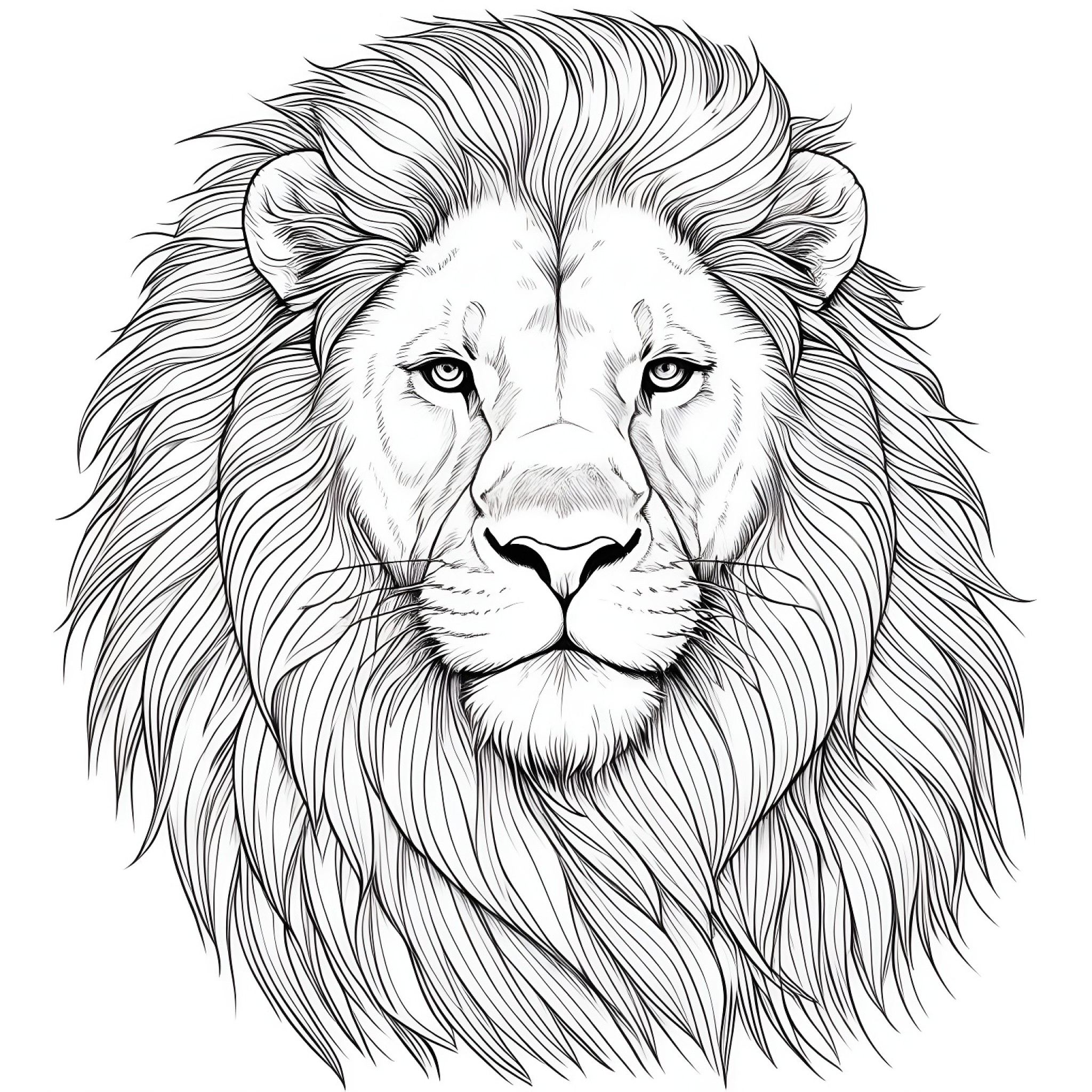 Lion portrait Coloring Page (free black-and-white line drawing printable PDF for all, from beginners to advanced learners, including children, teens, adults, and seniors)