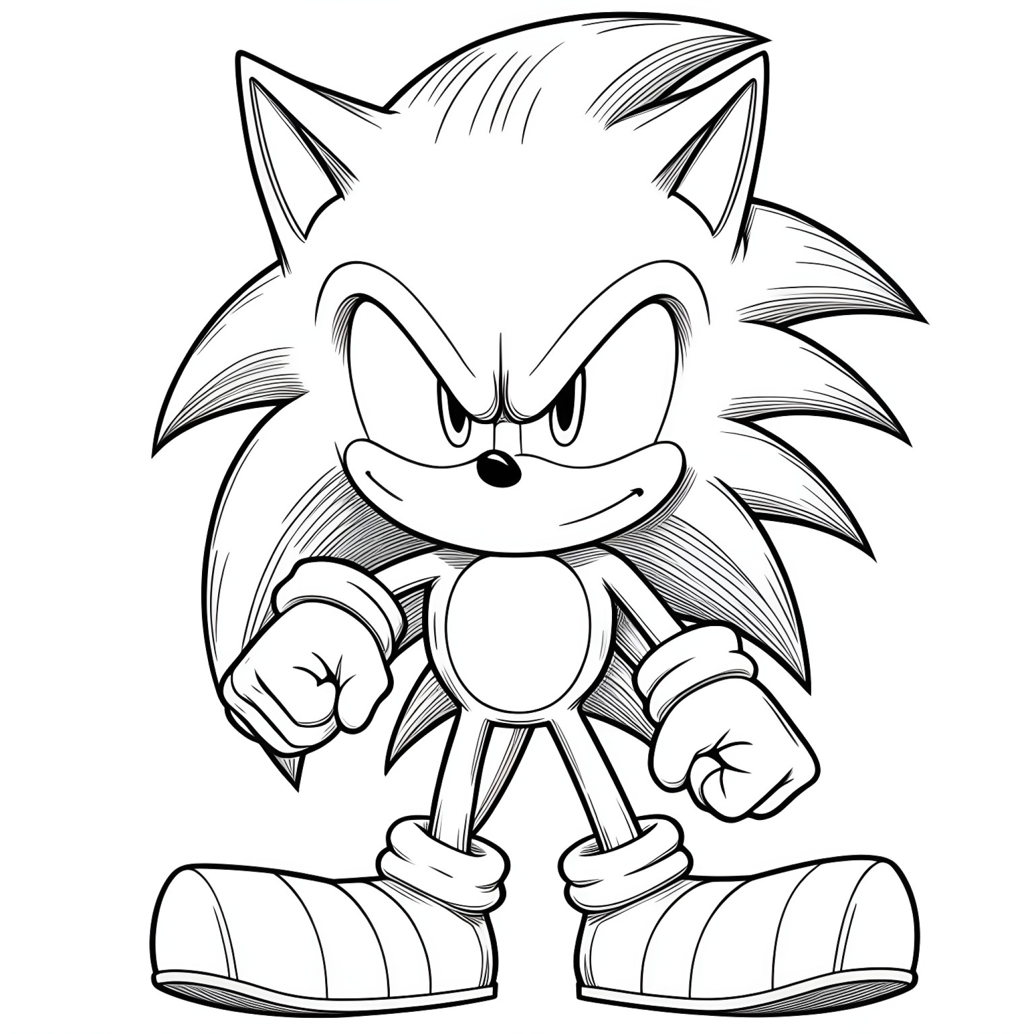 Sonic looking determined Coloring Page (free black-and-white line drawing printable PDF for all, from beginners to advanced learners, including children, teens, adults, and seniors)