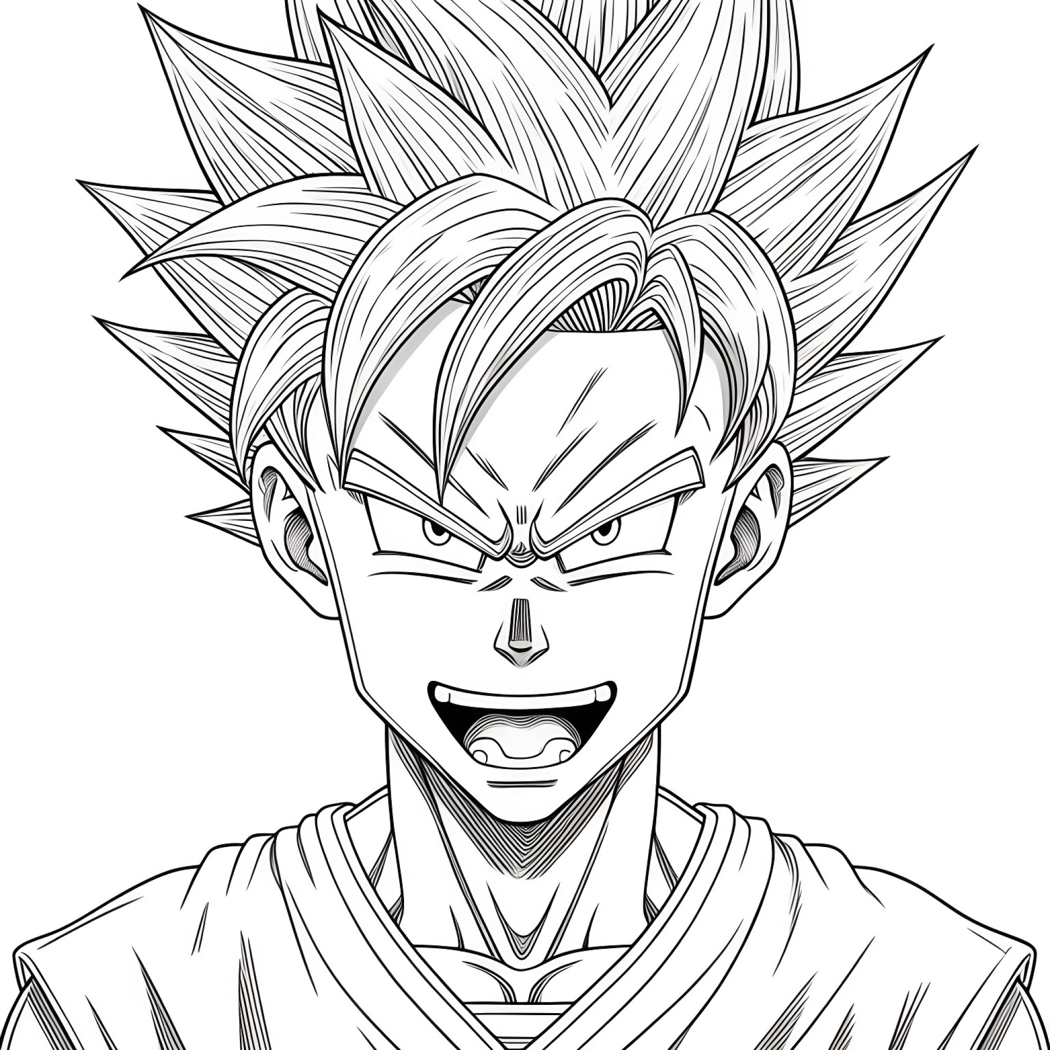Son Goku making a funny face Coloring Page (free black-and-white line drawing printable PDF for all, from beginners to advanced learners, including children, teens, adults, and seniors)