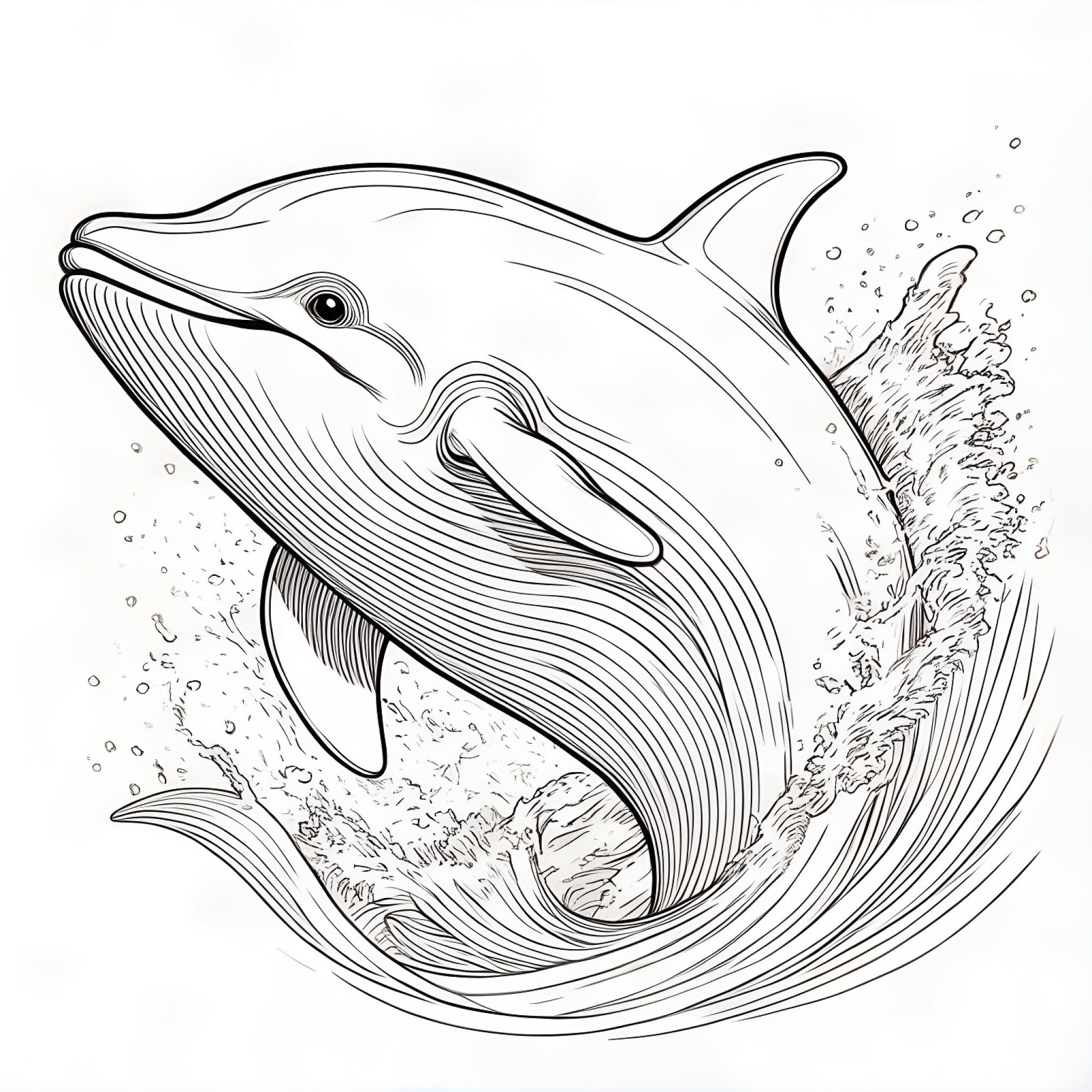 Dolphin with a joyful expression Coloring Page (free black-and-white line drawing printable PDF for all, from beginners to advanced learners, including children, teens, adults, and seniors)