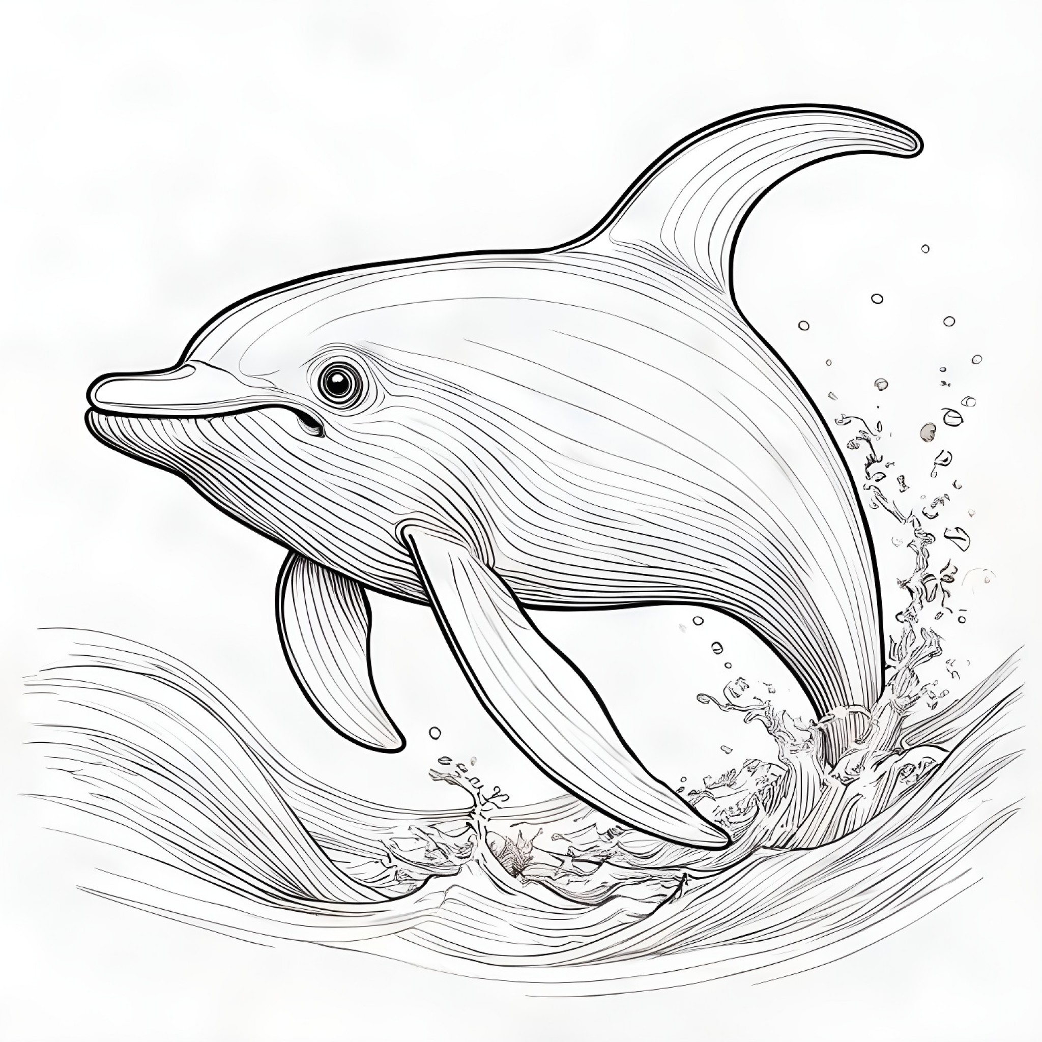 Dolphin with a curious look Coloring Page (free black-and-white line drawing printable PDF for all, from beginners to advanced learners, including children, teens, adults, and seniors)
