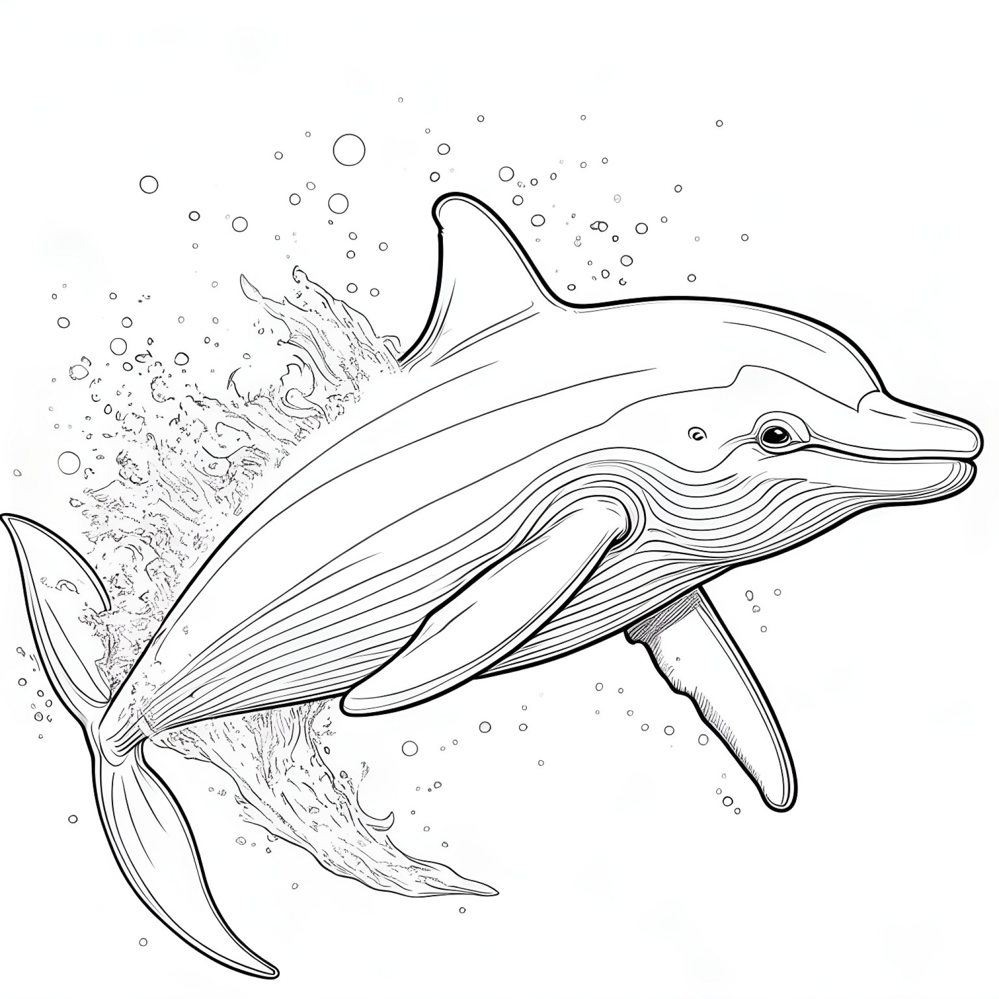 Dolphin with a friendly demeanor Coloring Page (free black-and-white line drawing printable PDF for all, from beginners to advanced learners, including children, teens, adults, and seniors)
