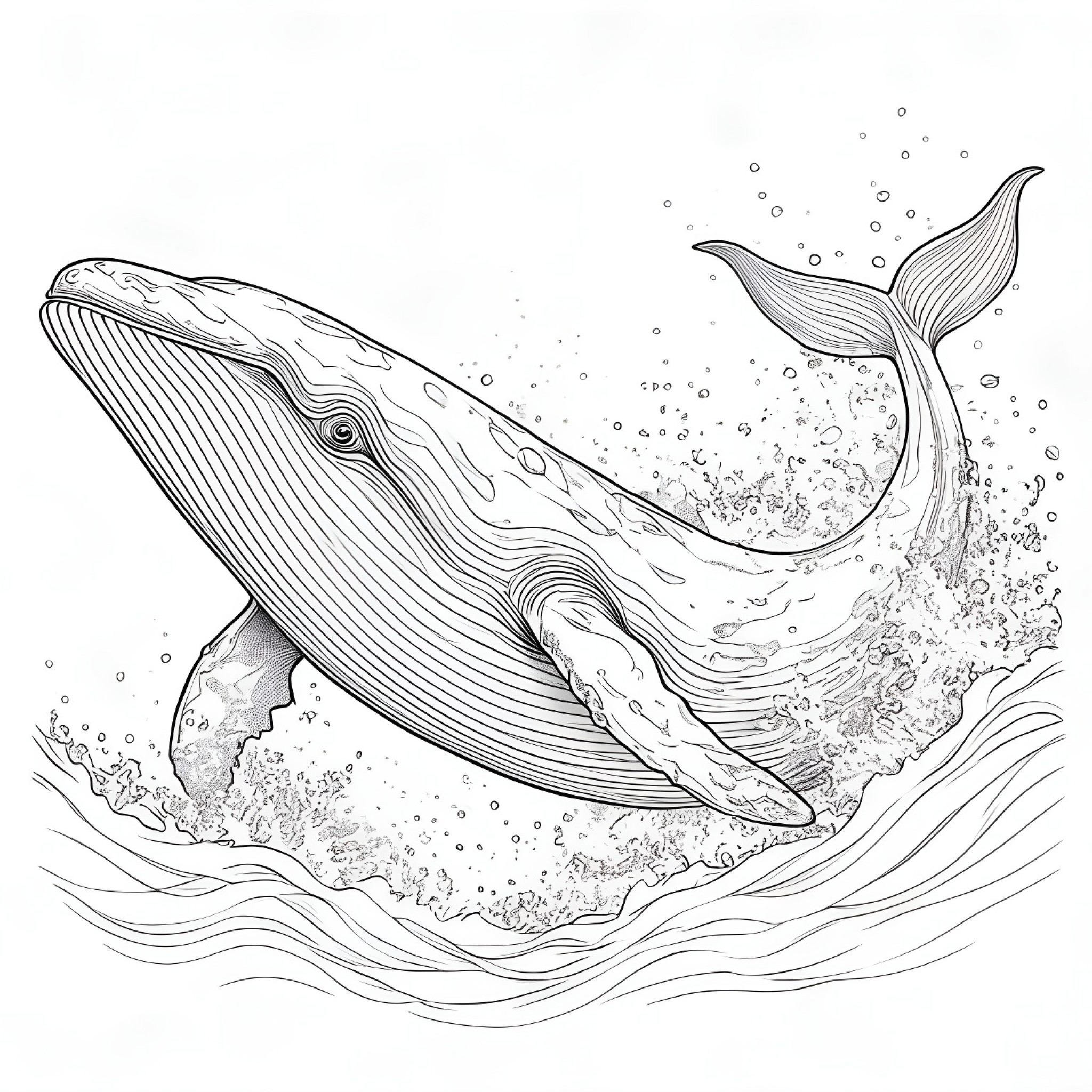 Whale swimming with baby whale Coloring Page (free black-and-white line drawing printable PDF for all, from beginners to advanced learners, including children, teens, adults, and seniors)