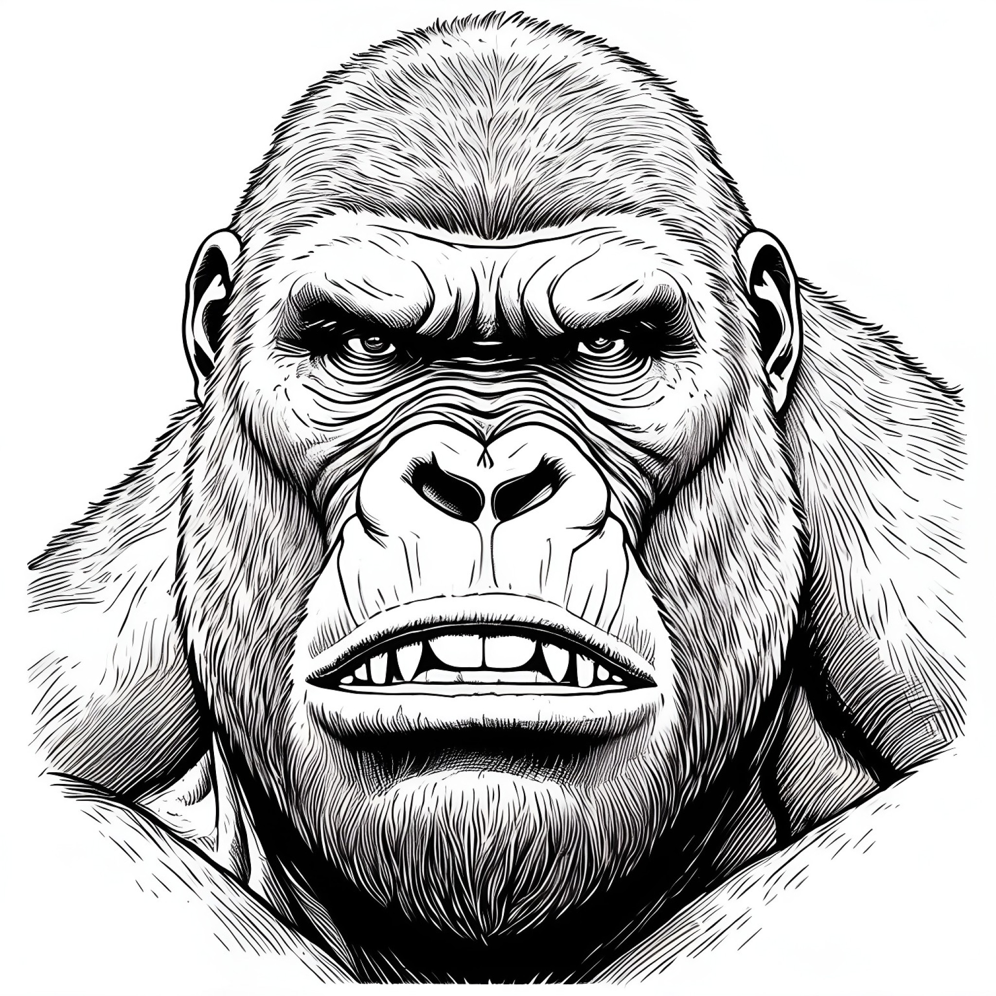 King Kong showing a gentle expression Coloring Page (free black-and-white line drawing printable PDF for all, from beginners to advanced learners, including children, teens, adults, and seniors)