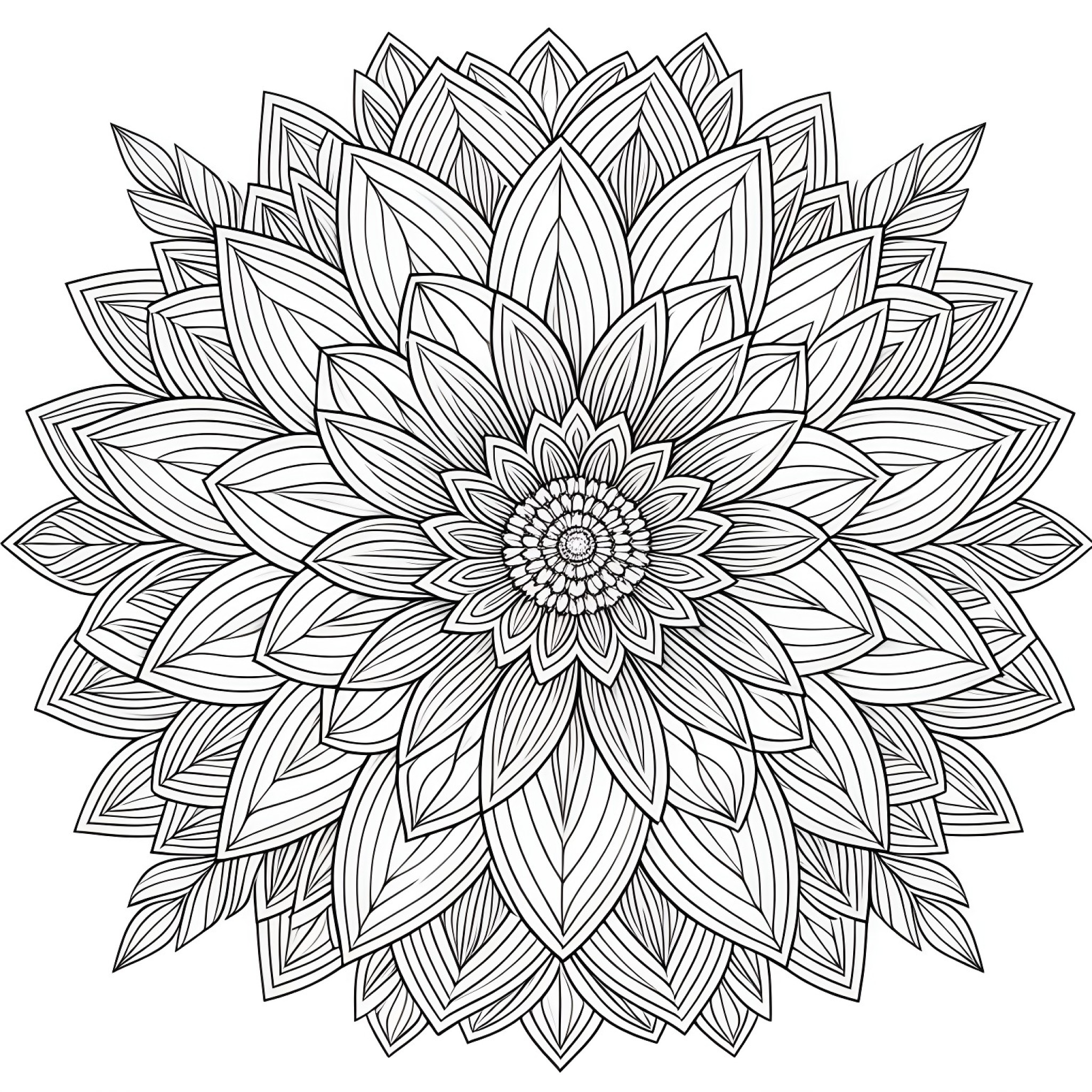 Flowers in a geometric design Coloring Page (free black-and-white line drawing printable PDF for all, from beginners to advanced learners, including children, teens, adults, and seniors)