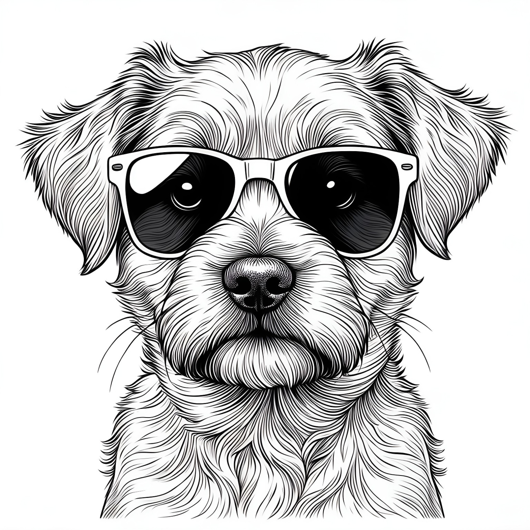 Puppy wearing sunglasses Coloring Page (free black-and-white line drawing printable PDF for all, from beginners to advanced learners, including children, teens, adults, and seniors)