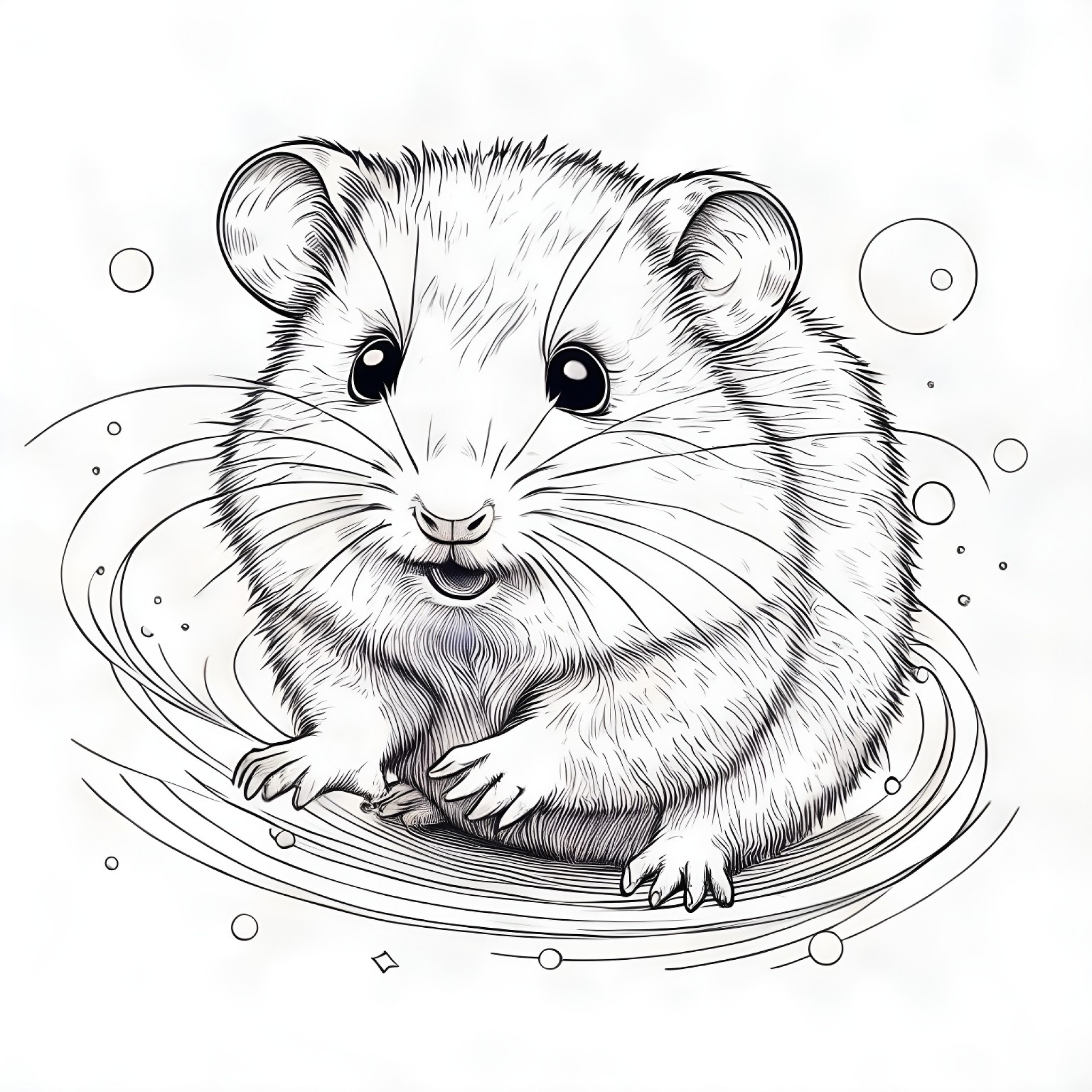 Hamster dancing Coloring Page (free black-and-white line drawing printable PDF for all, from beginners to advanced learners, including children, teens, adults, and seniors)