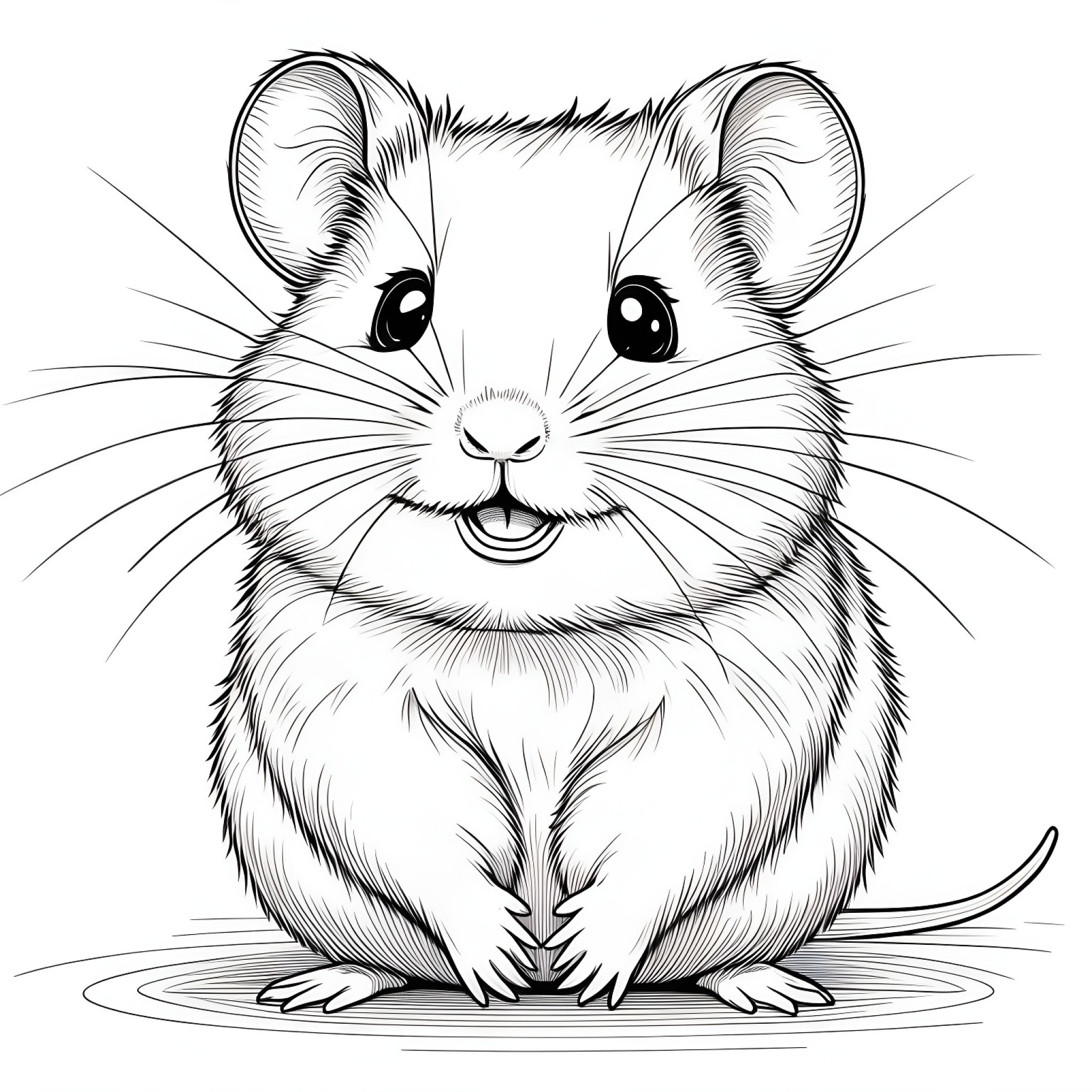 Hamster smiling Coloring Page (free black-and-white line drawing printable PDF for all, from beginners to advanced learners, including children, teens, adults, and seniors)