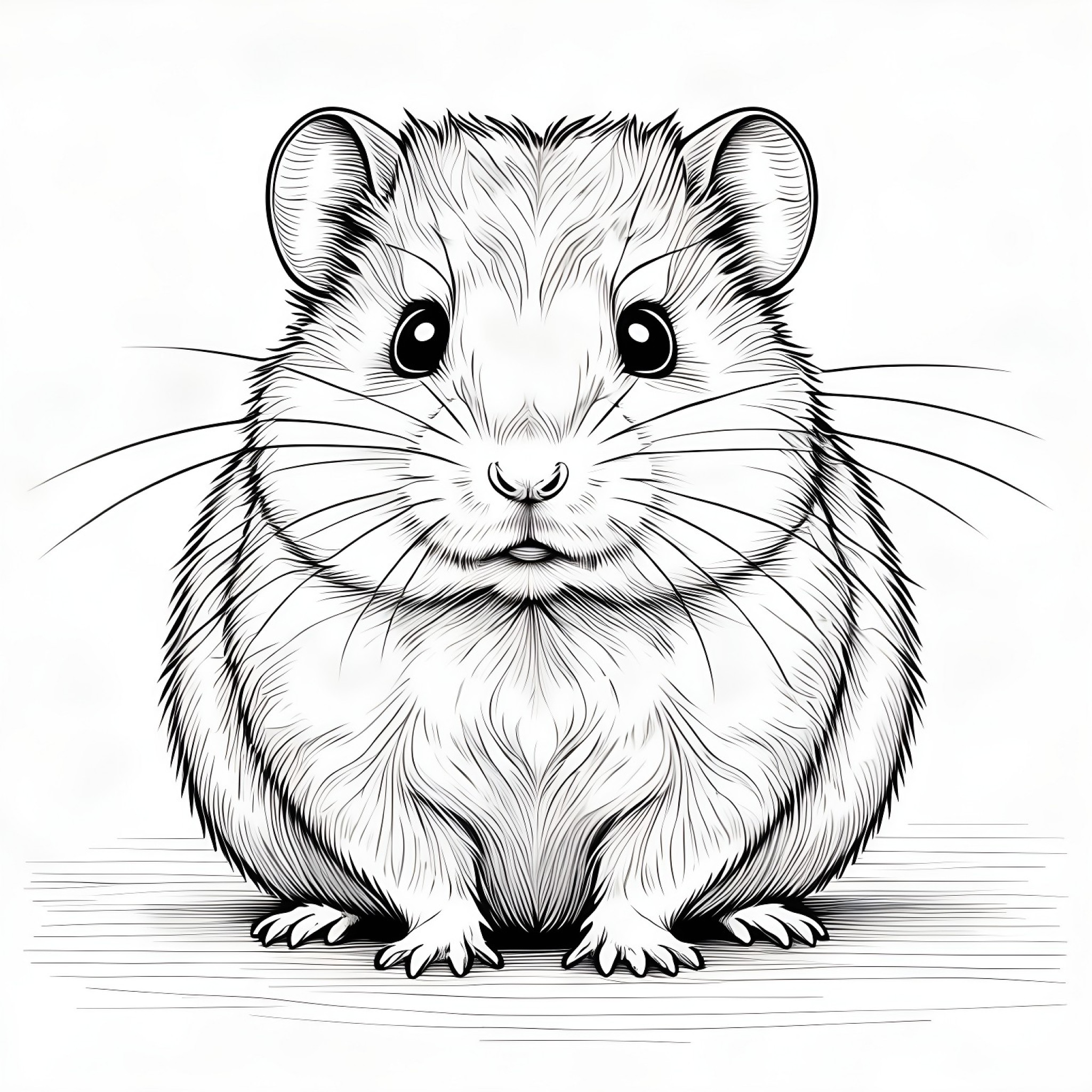 Hamster sitting on the floor Coloring Page (free black-and-white line drawing printable PDF for all, from beginners to advanced learners, including children, teens, adults, and seniors)