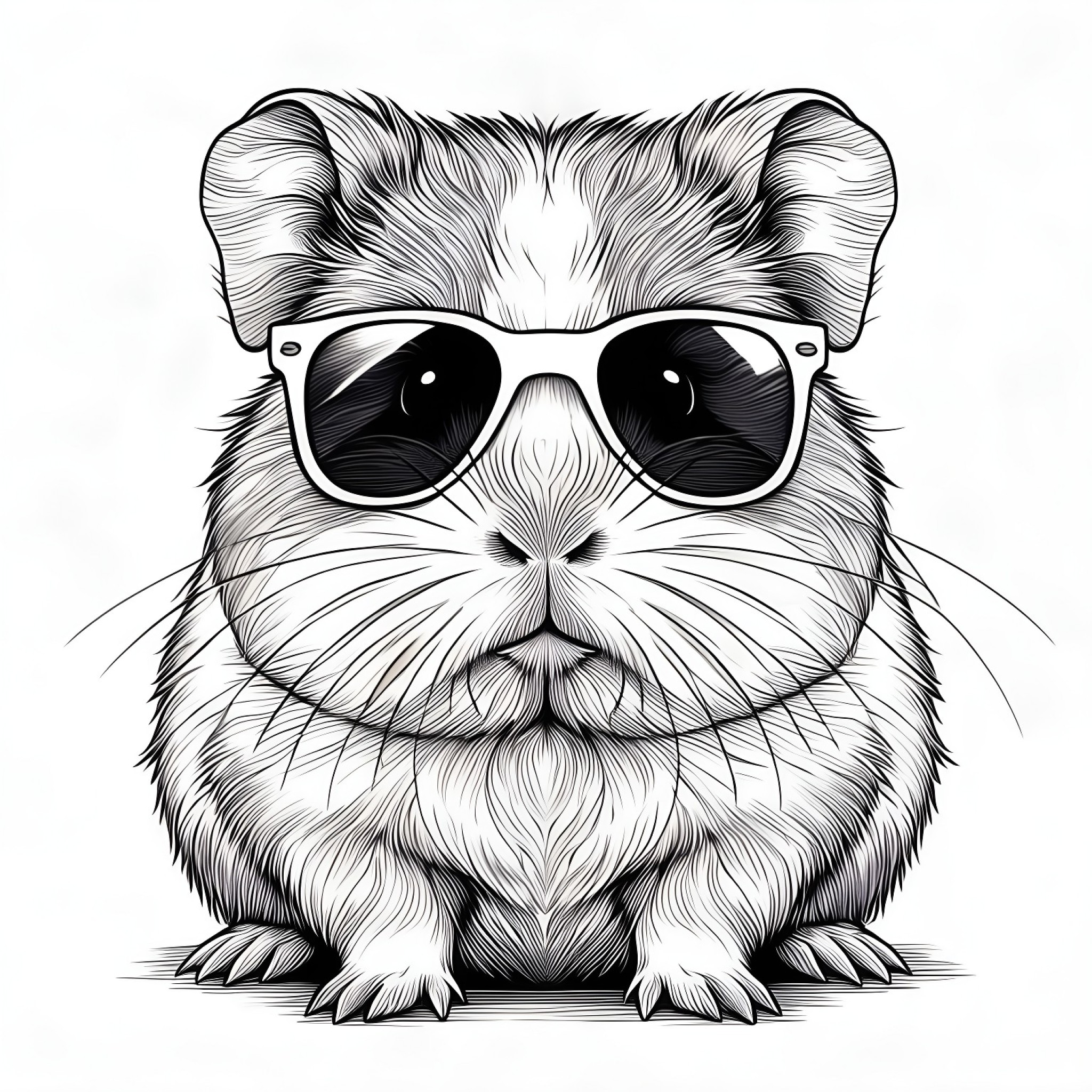 Guinea Pig posing with sunglasses Coloring Page (free black-and-white line drawing printable PDF for all, from beginners to advanced learners, including children, teens, adults, and seniors)