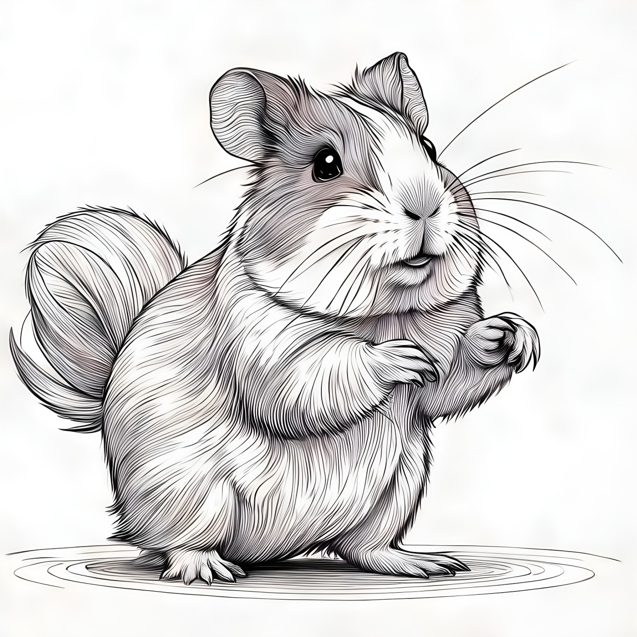 Guinea Pig as a squirrel Coloring Page (free black-and-white line drawing printable PDF for all, from beginners to advanced learners, including children, teens, adults, and seniors)