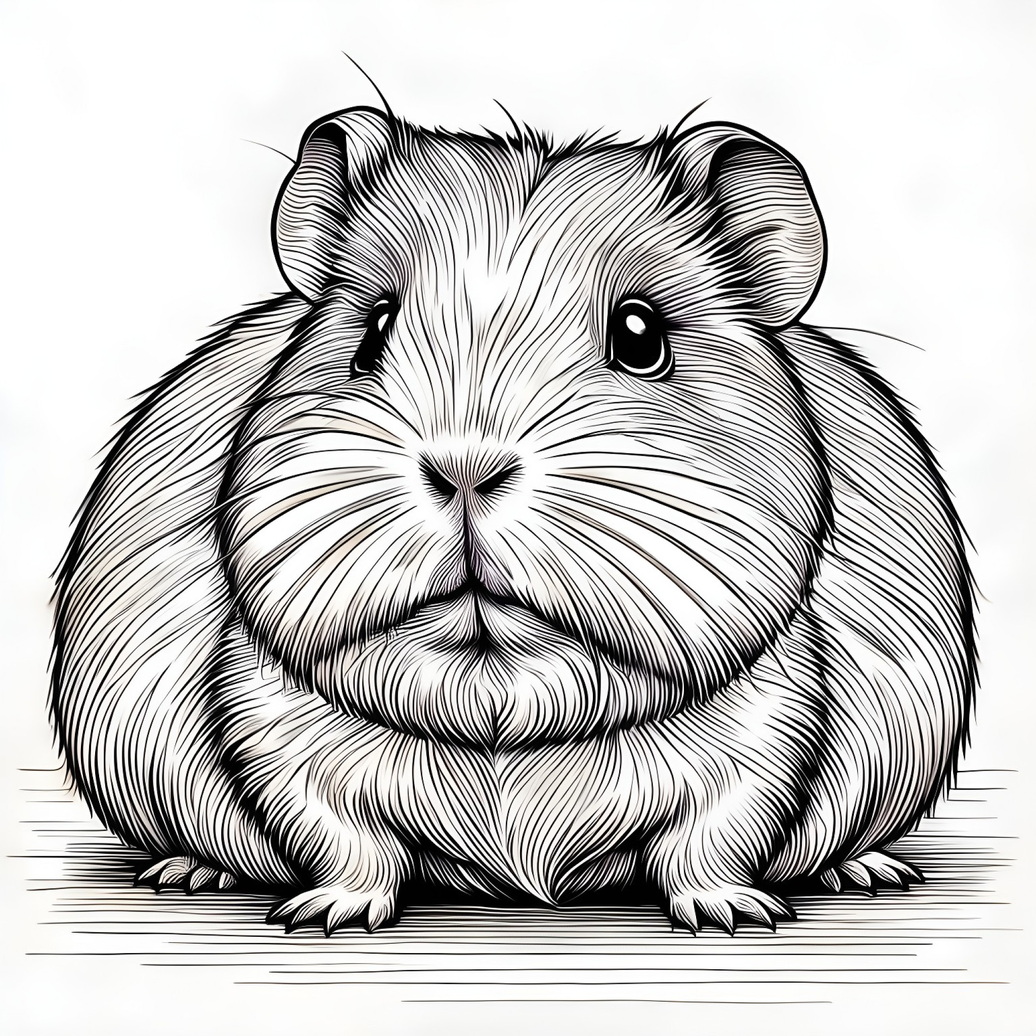 Guinea Pig eating too much Coloring Page (free black-and-white line drawing printable PDF for all, from beginners to advanced learners, including children, teens, adults, and seniors)
