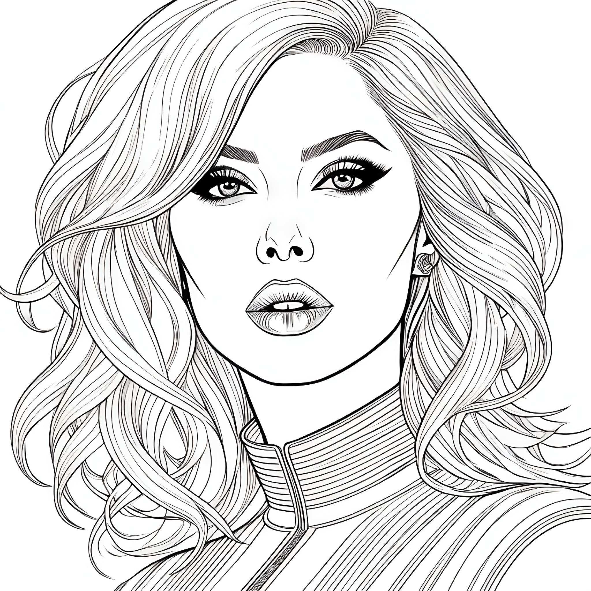Lady Gaga in a futuristic style Coloring Page (free black-and-white line drawing printable PDF for all, from beginners to advanced learners, including children, teens, adults, and seniors)