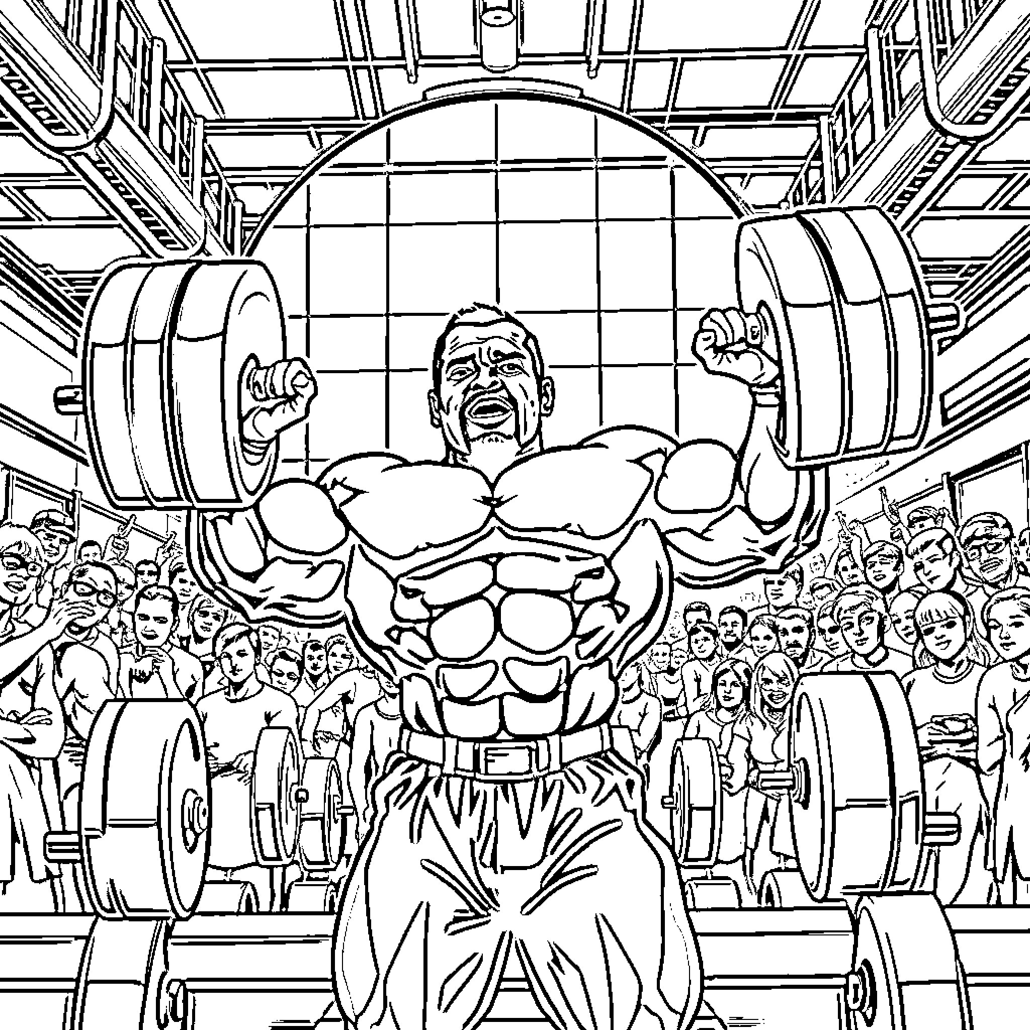 Ronnie Coleman, The Legendary Bodybuilder's Triumphant Lifting Coloring Page (free black-and-white line drawing printable PDF for all, from beginners to advanced learners, including children, teens, adults, and seniors)