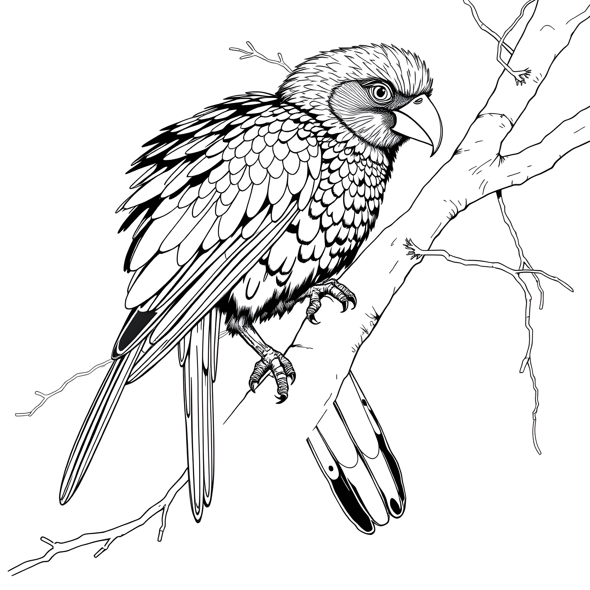 Passerina perched on a branch Coloring Page (free black-and-white line drawing printable PDF for all, from beginners to advanced learners, including children, teens, adults, and seniors)