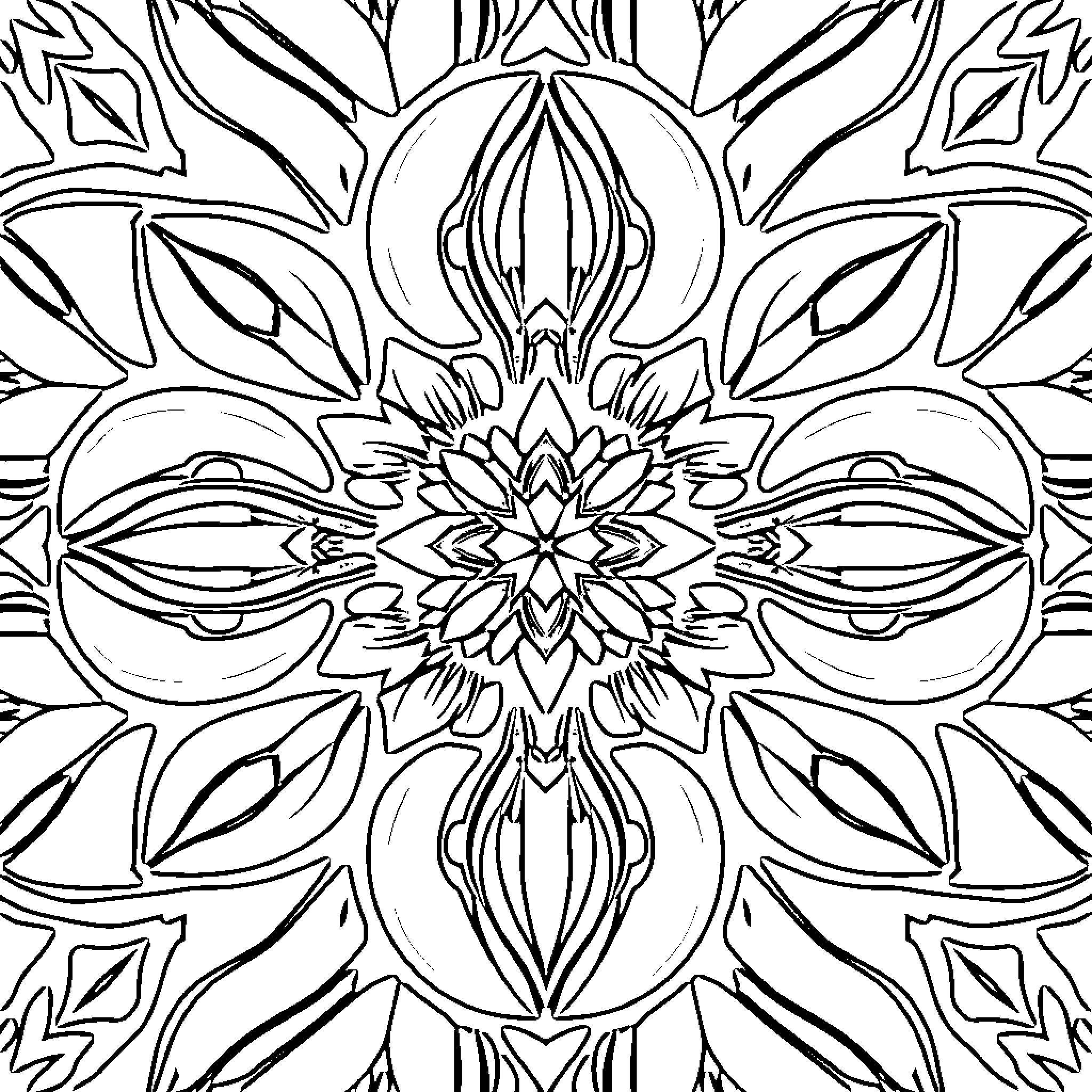 Shape of symmetrical floral pattern Coloring Page (free black-and-white line drawing printable PDF for all, from beginners to advanced learners, including children, teens, adults, and seniors)