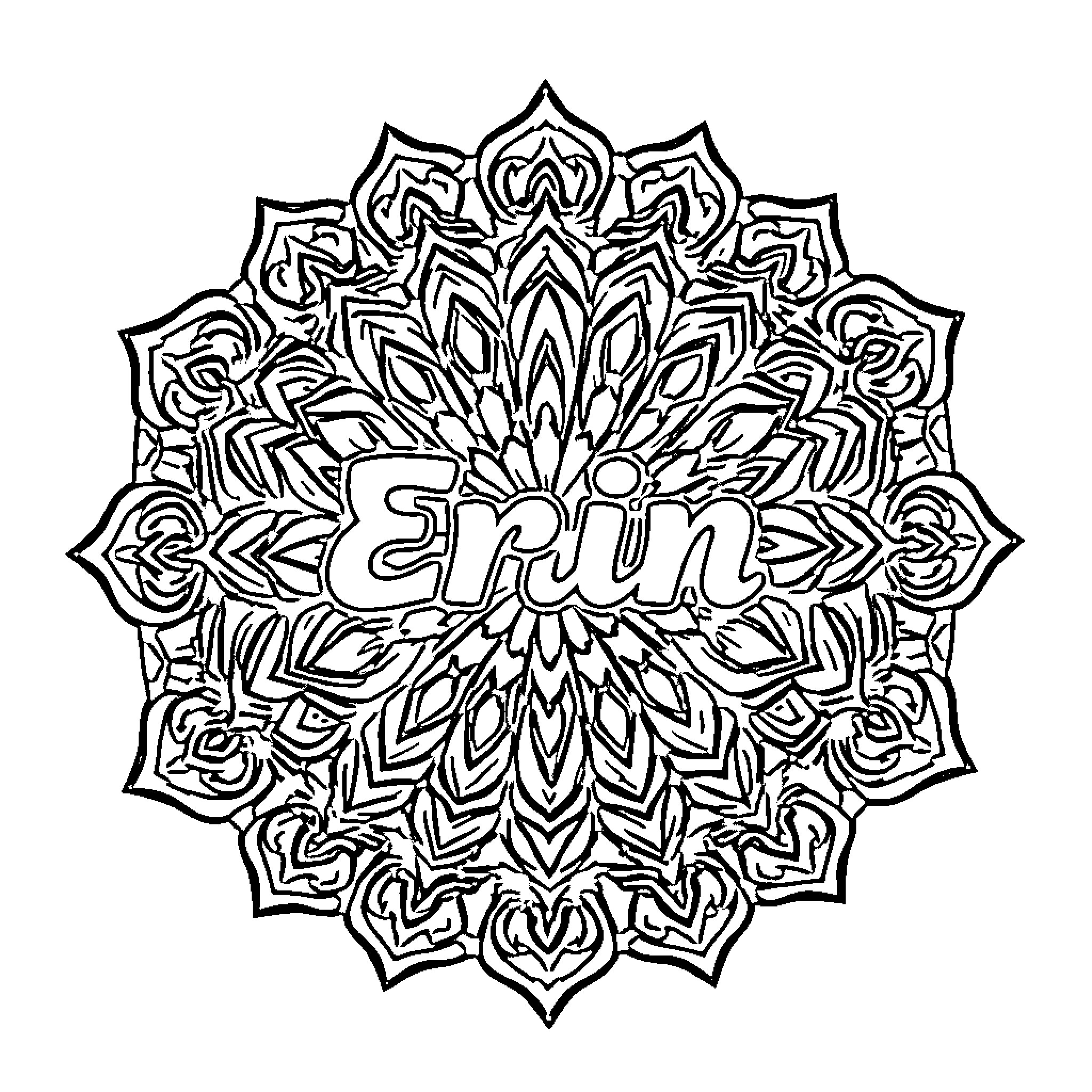 Mandala with intricate floral pattern and text Coloring Page (free black-and-white line drawing printable PDF for all, from beginners to advanced learners, including children, teens, adults, and seniors)