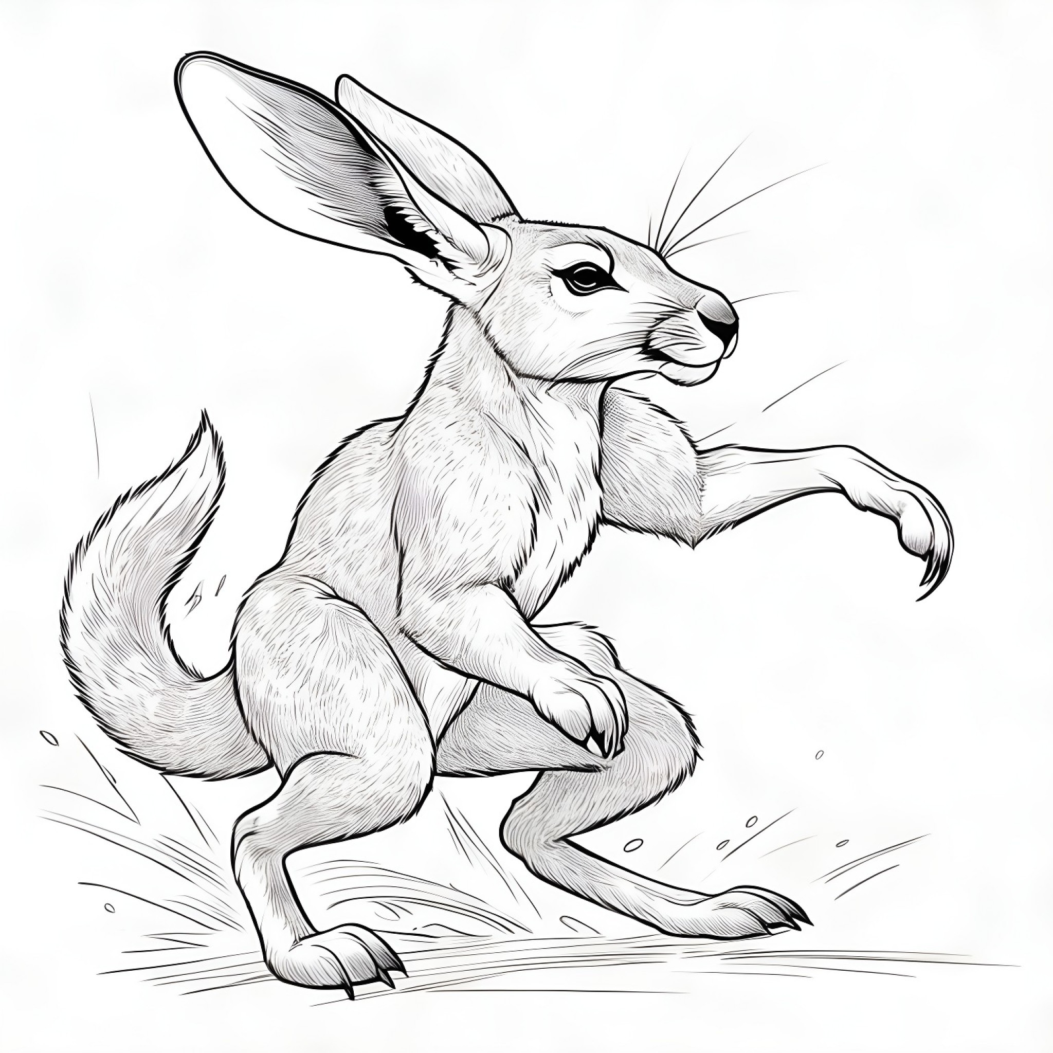 Kangaroo boxing energetically Coloring Page (free black-and-white line drawing printable PDF for all, from beginners to advanced learners, including children, teens, adults, and seniors)