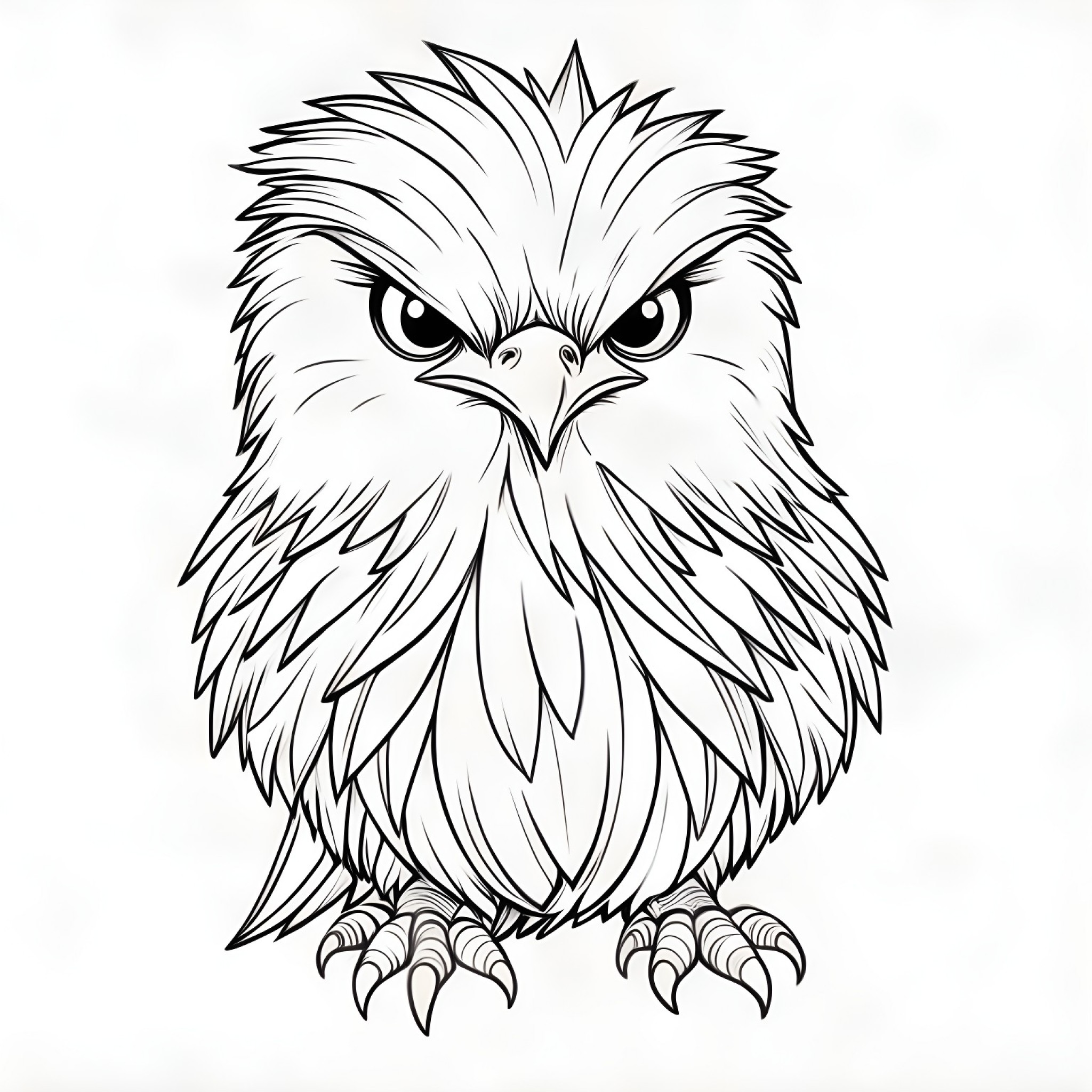 Eagle with a determined expression Coloring Page (free black-and-white line drawing printable PDF for all, from beginners to advanced learners, including children, teens, adults, and seniors)