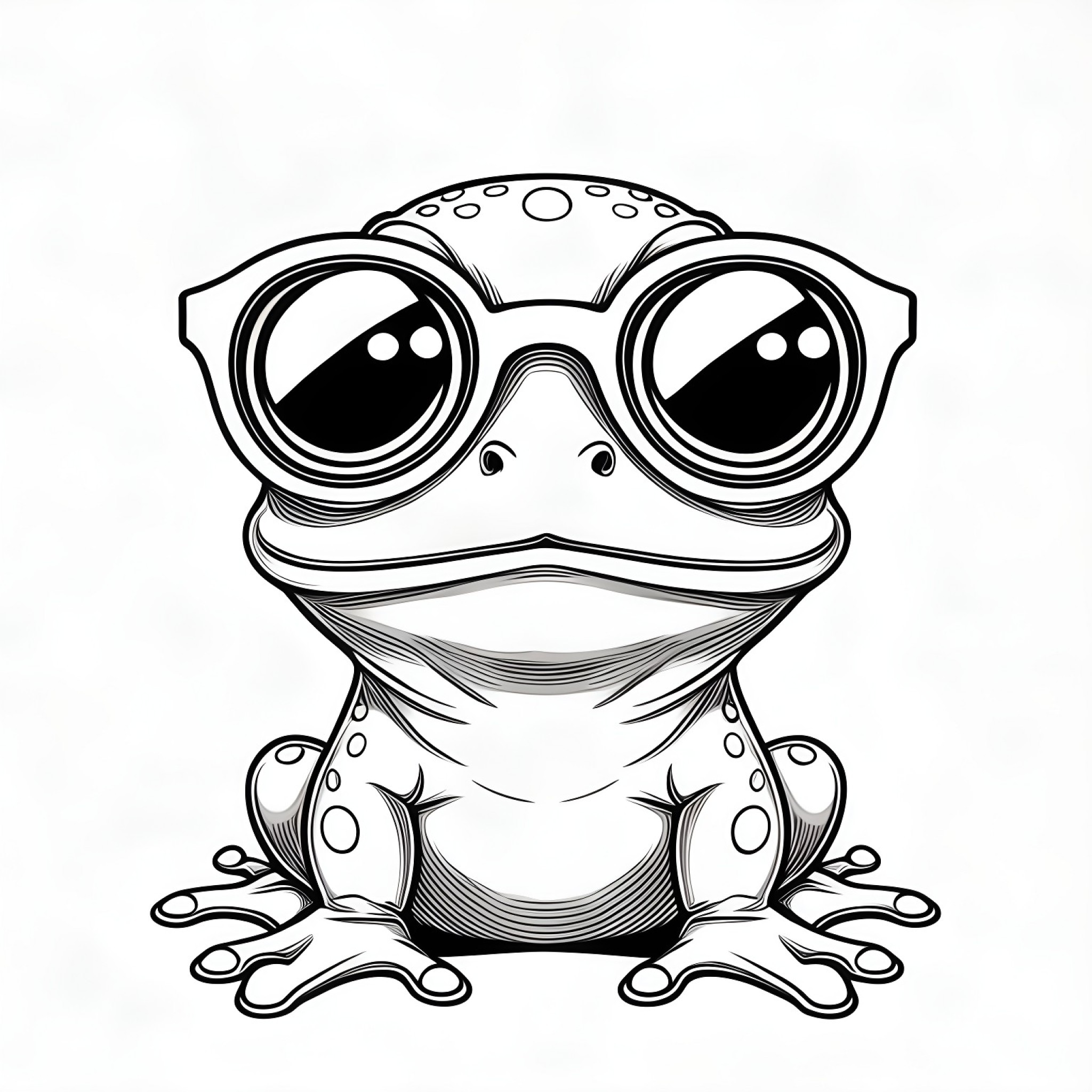Frog wearing sunglasses Coloring Page (free black-and-white line drawing printable PDF for all, from beginners to advanced learners, including children, teens, adults, and seniors)