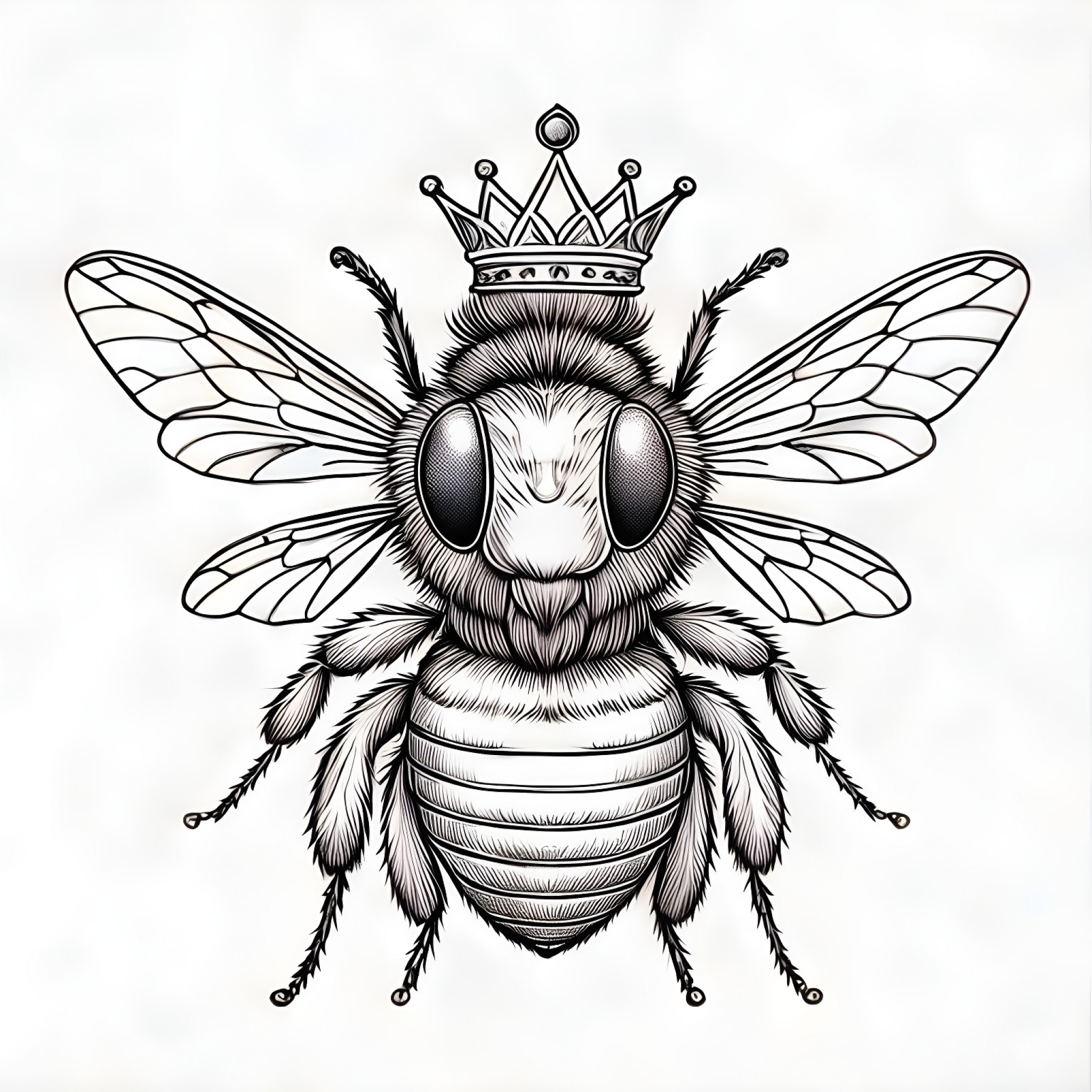 Bee wearing a tiny crown/hat Coloring Page (free black-and-white line drawing printable PDF for all, from beginners to advanced learners, including children, teens, adults, and seniors)