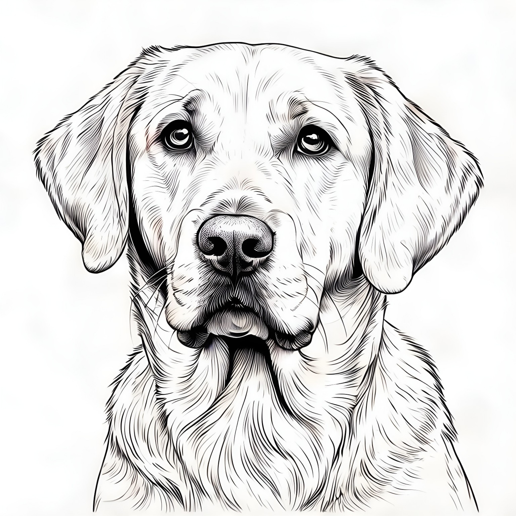 Labrador Retriever with a floppy ear Coloring Page (free black-and-white line drawing printable PDF for all, from beginners to advanced learners, including children, teens, adults, and seniors)