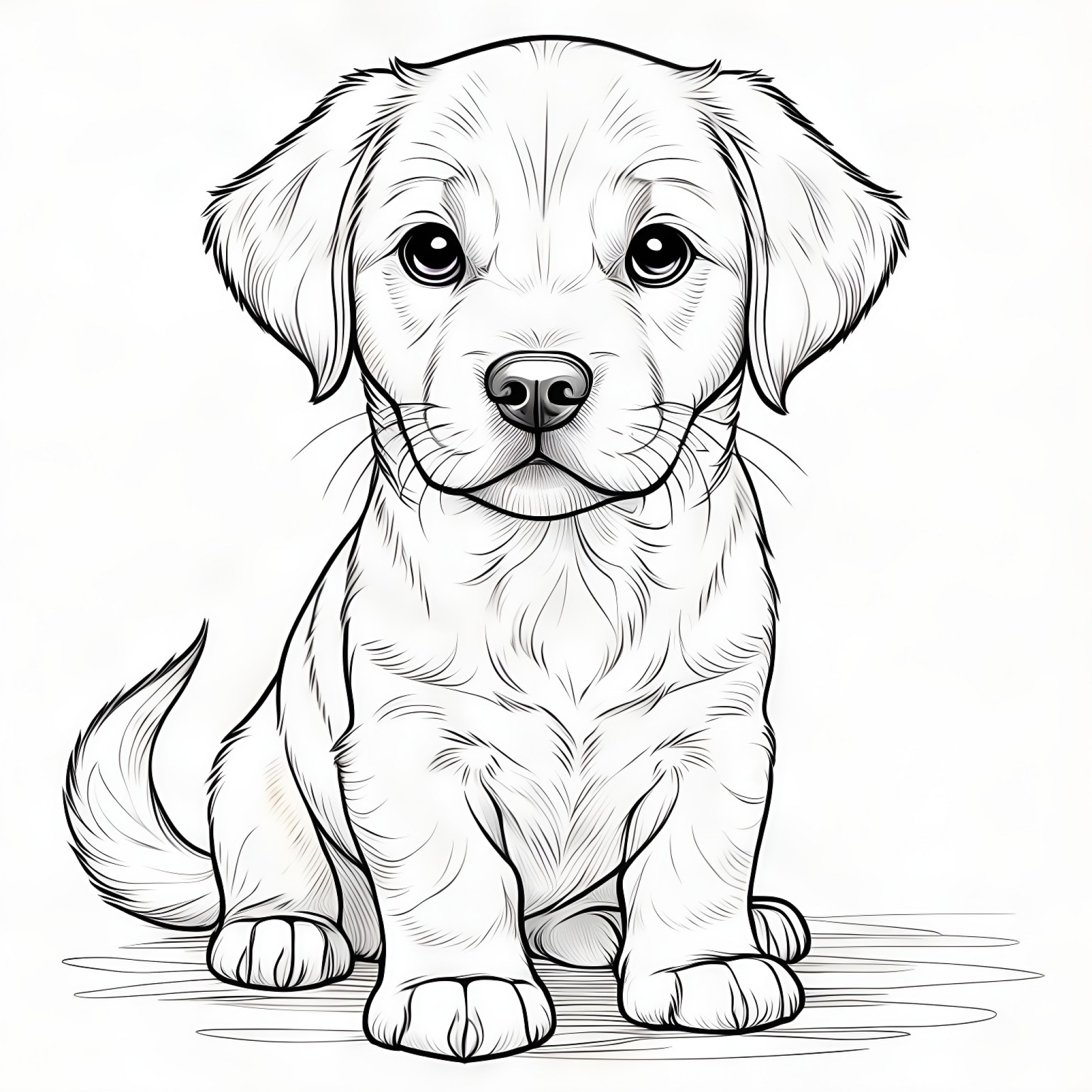 Labrador Retriever sitting Coloring Page (free black-and-white line drawing printable PDF for all, from beginners to advanced learners, including children, teens, adults, and seniors)