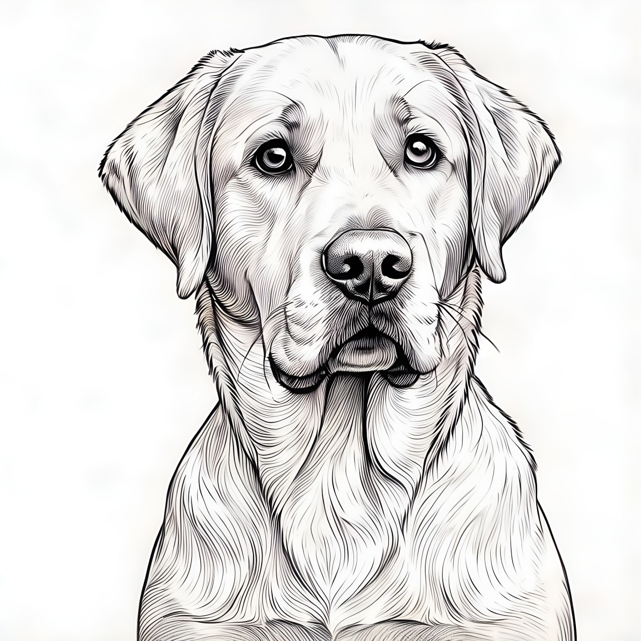 Labrador Retriever looking curious Coloring Page (free black-and-white line drawing printable PDF for all, from beginners to advanced learners, including children, teens, adults, and seniors)