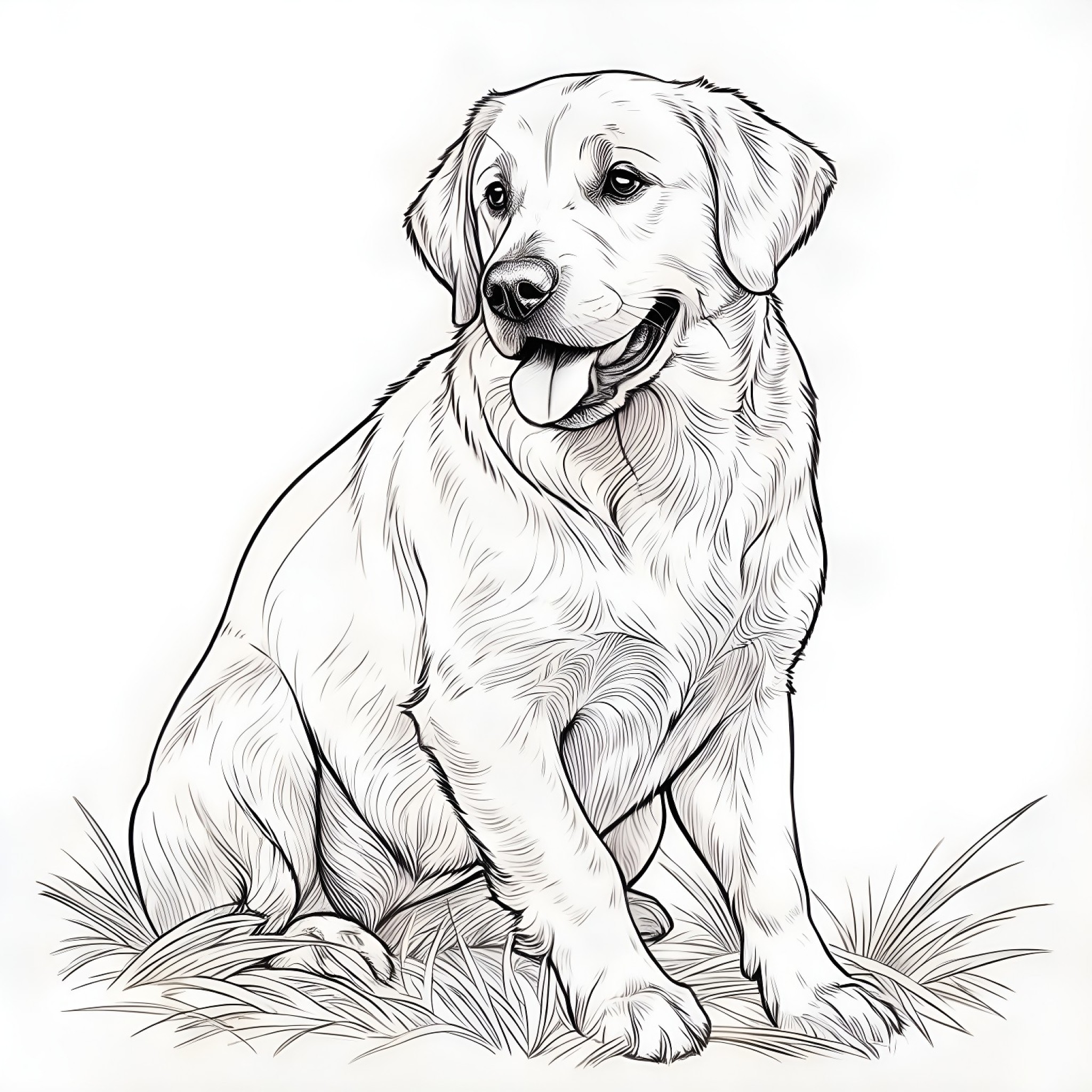 Labrador Retriever with a big body Coloring Page (free black-and-white line drawing printable PDF for all, from beginners to advanced learners, including children, teens, adults, and seniors)