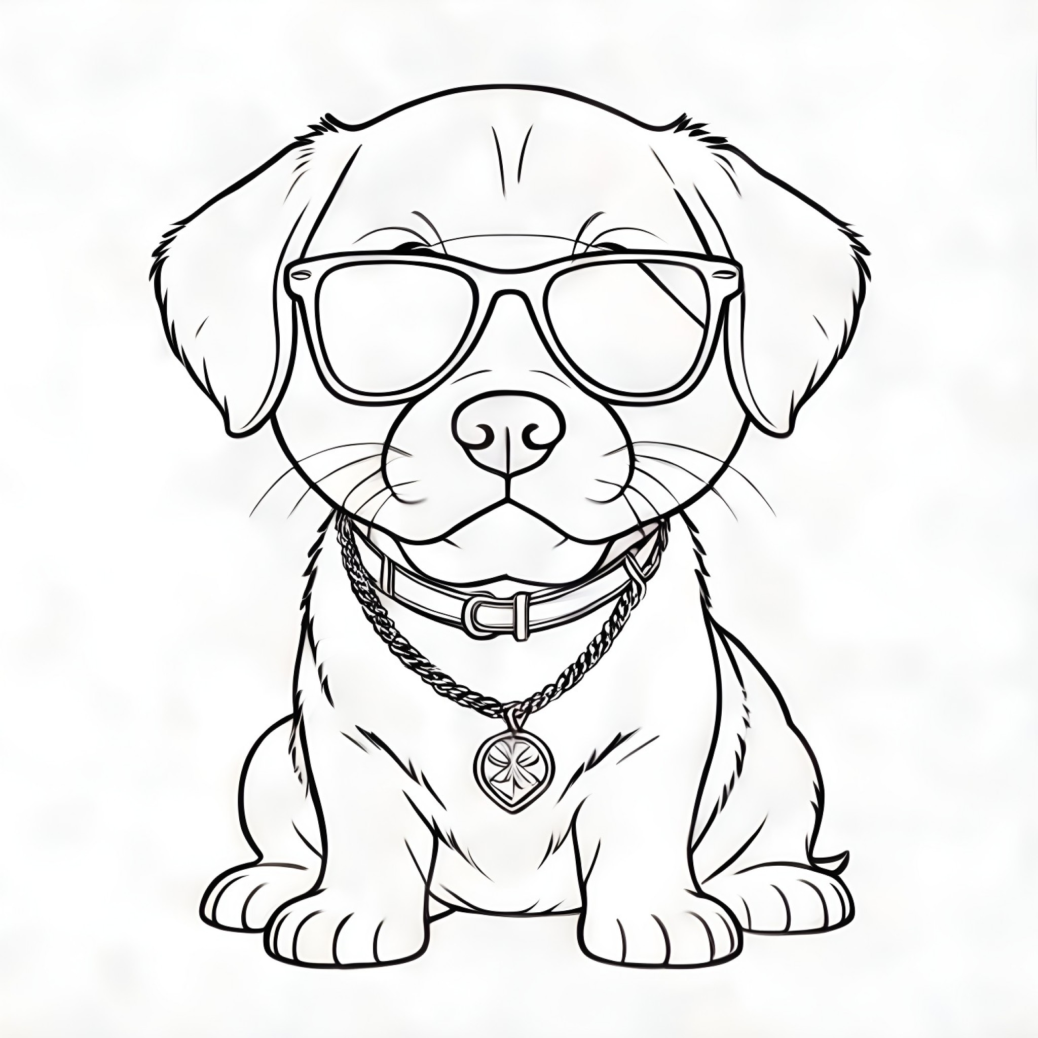 Labrador Retriever wearing sunglasses Coloring Page (free black-and-white line drawing printable PDF for all, from beginners to advanced learners, including children, teens, adults, and seniors)