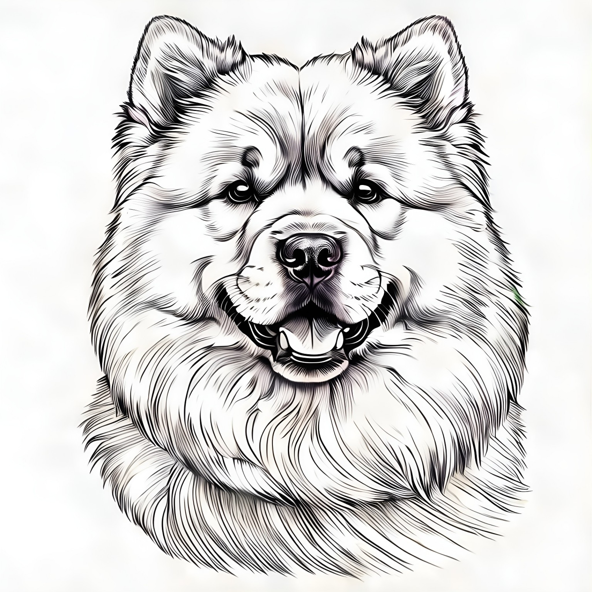 Chow Chow with a playful expression Coloring Page (free black-and-white line drawing printable PDF for all, from beginners to advanced learners, including children, teens, adults, and seniors)