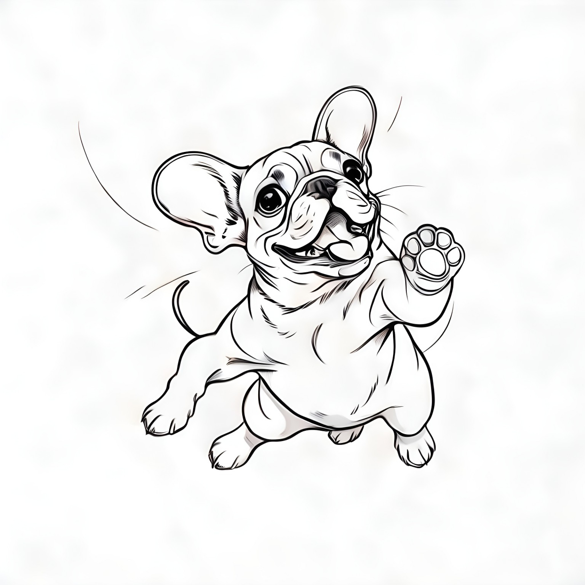 French Bulldog jumping with joy Coloring Page (free black-and-white line drawing printable PDF for all, from beginners to advanced learners, including children, teens, adults, and seniors)