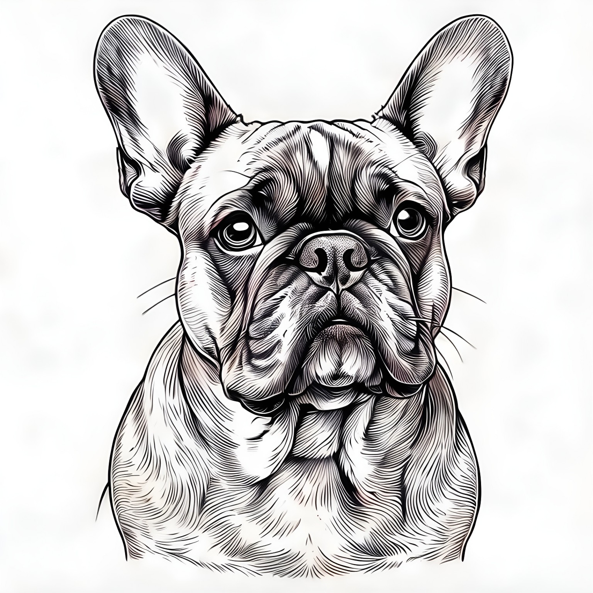 French Bulldog portait Coloring Page (free black-and-white line drawing printable PDF for all, from beginners to advanced learners, including children, teens, adults, and seniors)