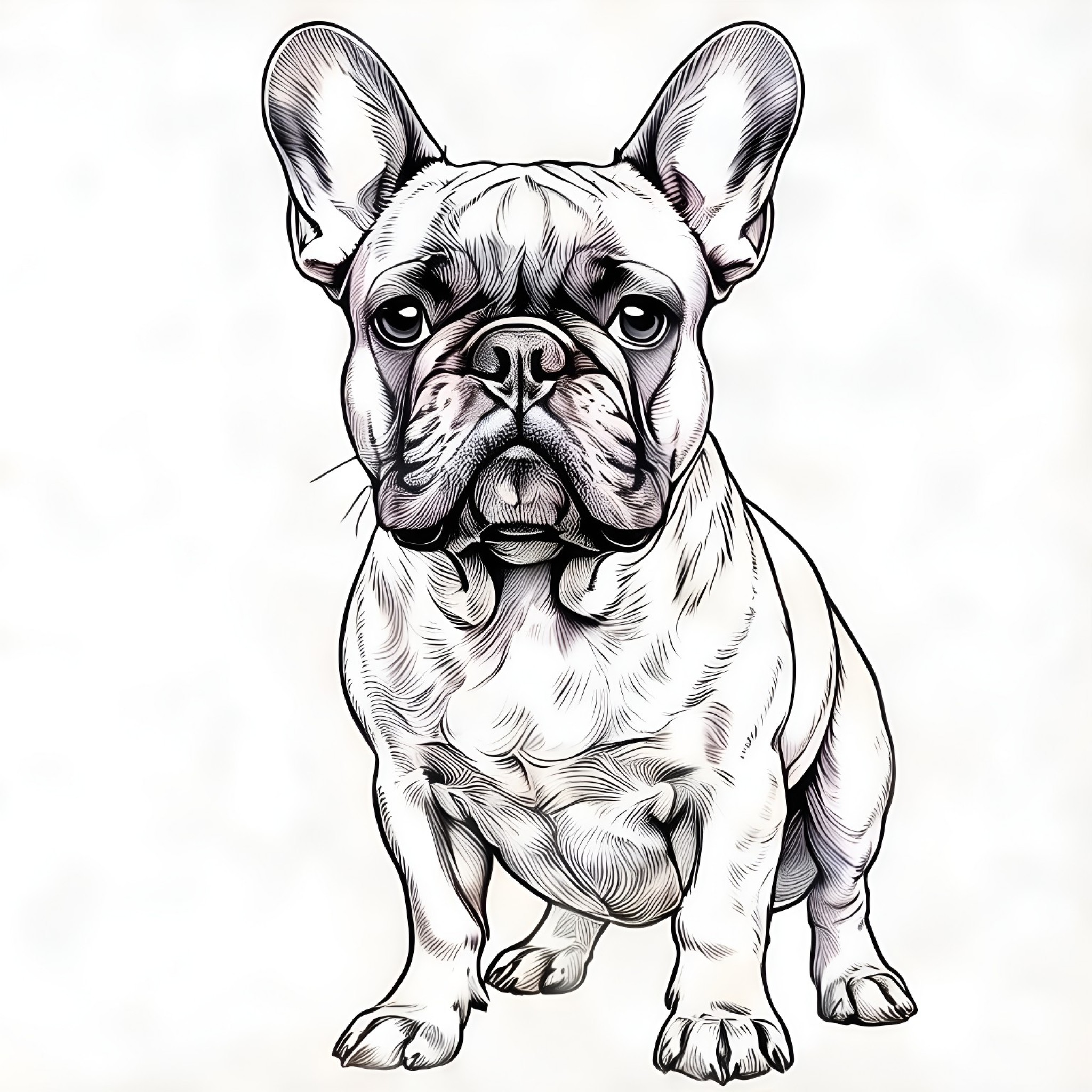 French Bulldog with a proud stance Coloring Page (free black-and-white line drawing printable PDF for all, from beginners to advanced learners, including children, teens, adults, and seniors)