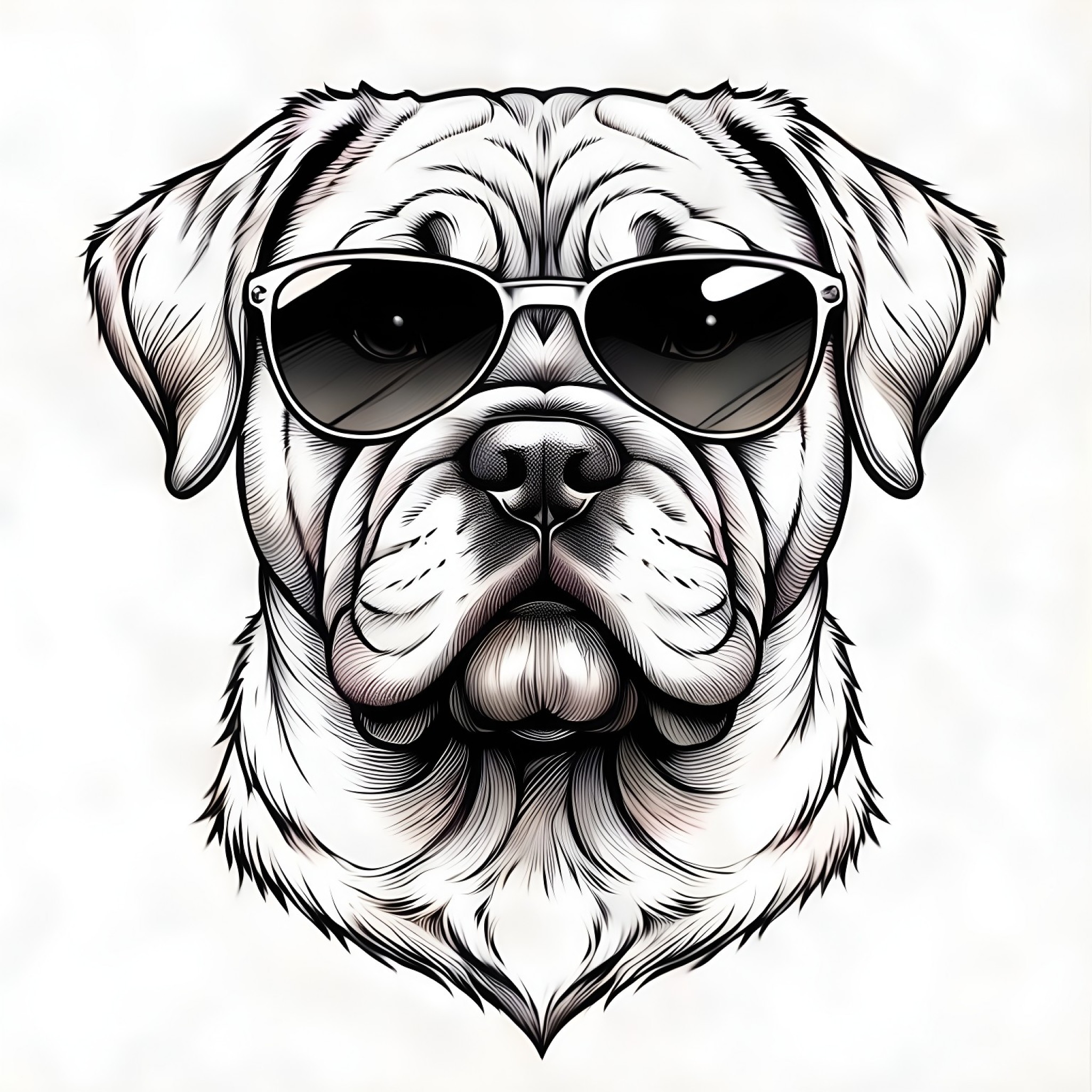 Mastiff with sunglasses Coloring Page (free black-and-white line drawing printable PDF for all, from beginners to advanced learners, including children, teens, adults, and seniors)
