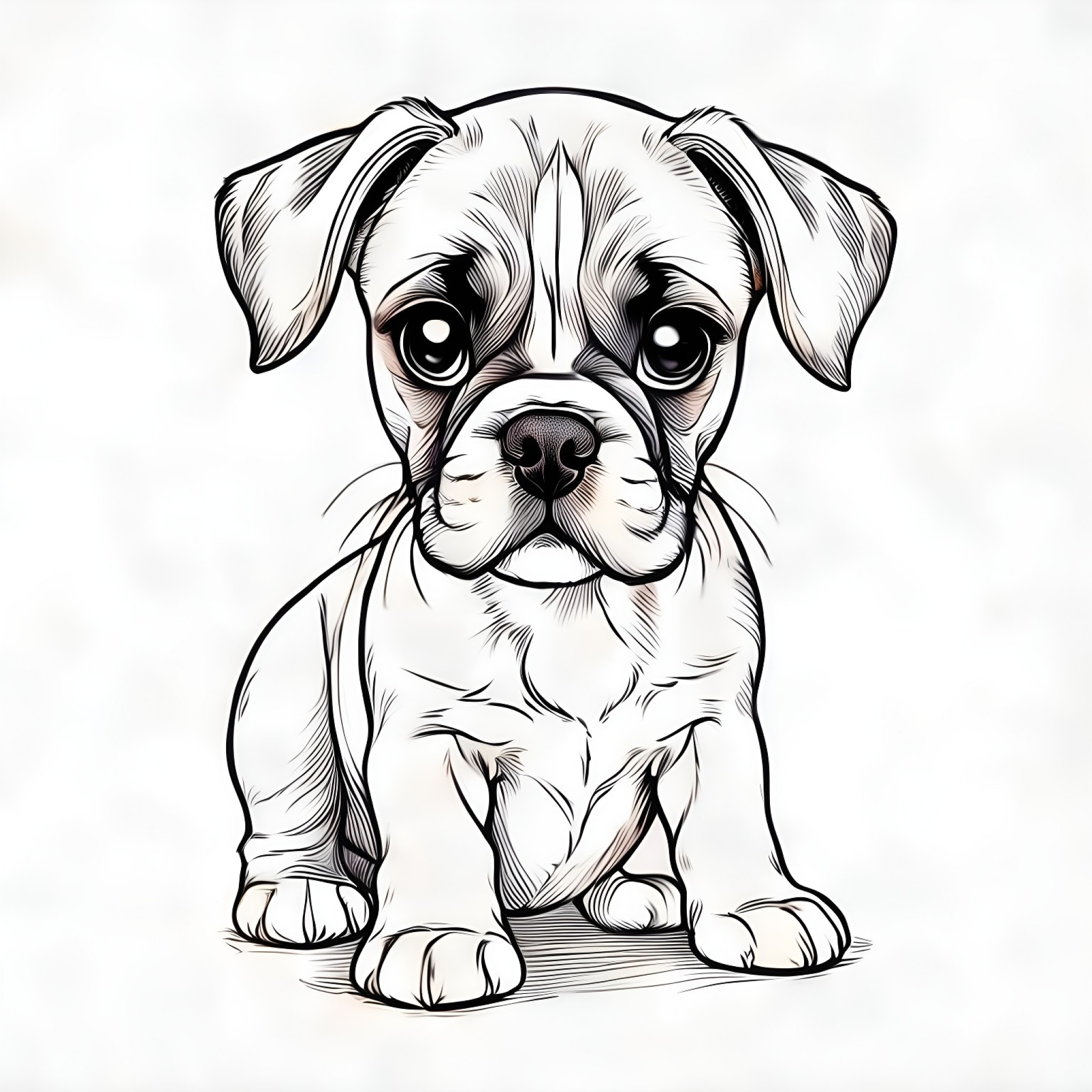 Boxer Dog Looking Curious Coloring Page (free black-and-white line drawing printable PDF for all, from beginners to advanced learners, including children, teens, adults, and seniors)