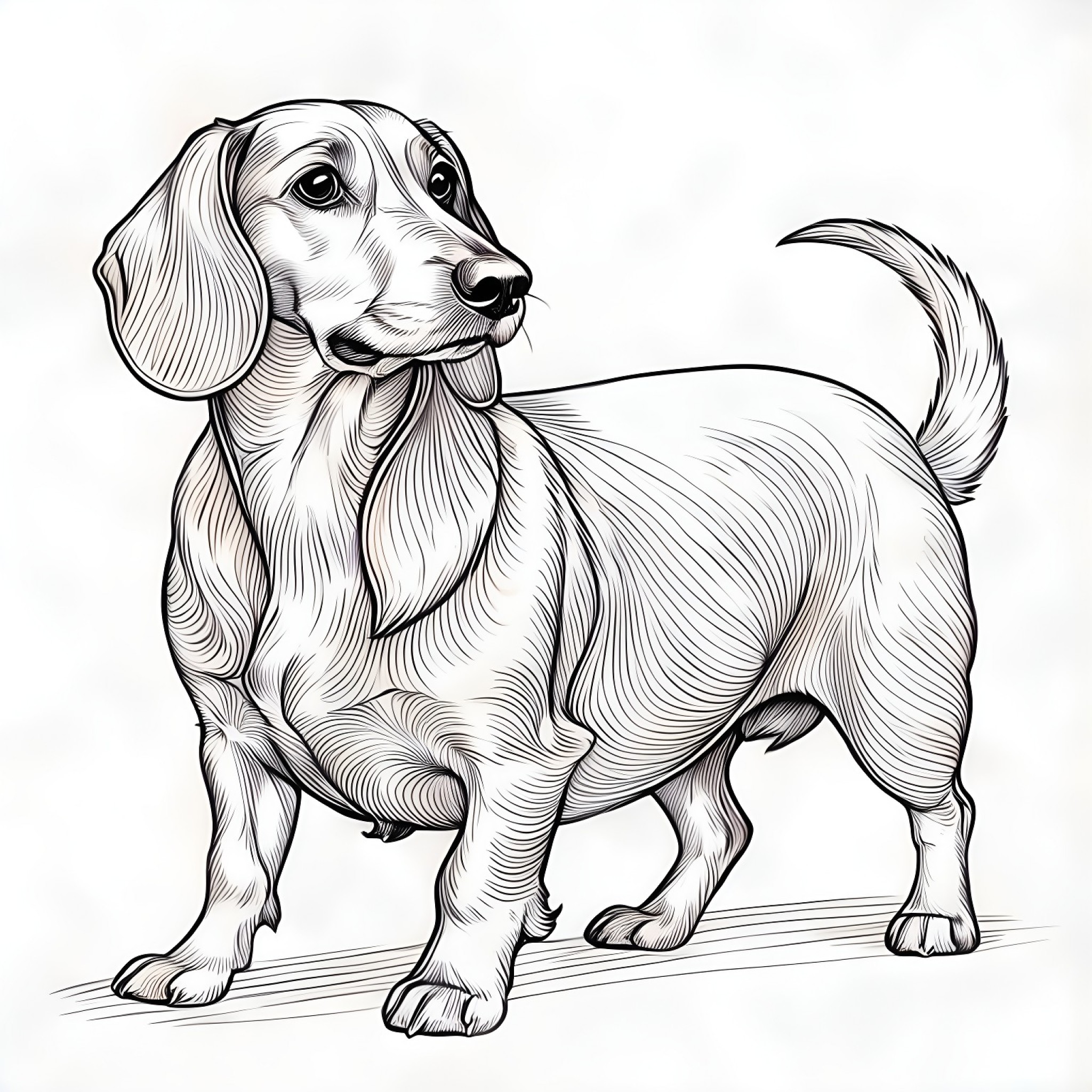 Dachshund with a big body Coloring Page (free black-and-white line drawing printable PDF for all, from beginners to advanced learners, including children, teens, adults, and seniors)