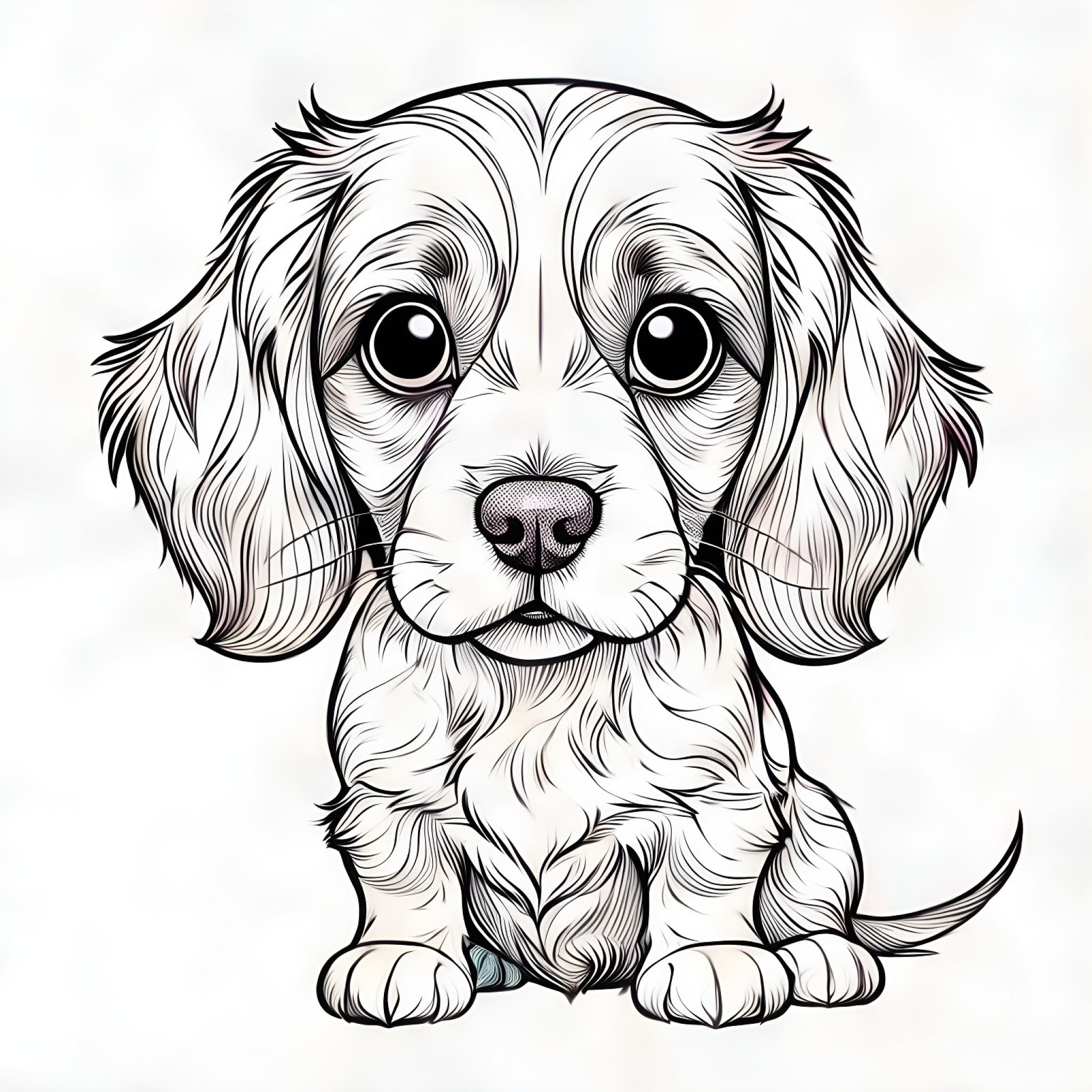 Brittany Spaniel looking curious Coloring Page (free black-and-white line drawing printable PDF for all, from beginners to advanced learners, including children, teens, adults, and seniors)