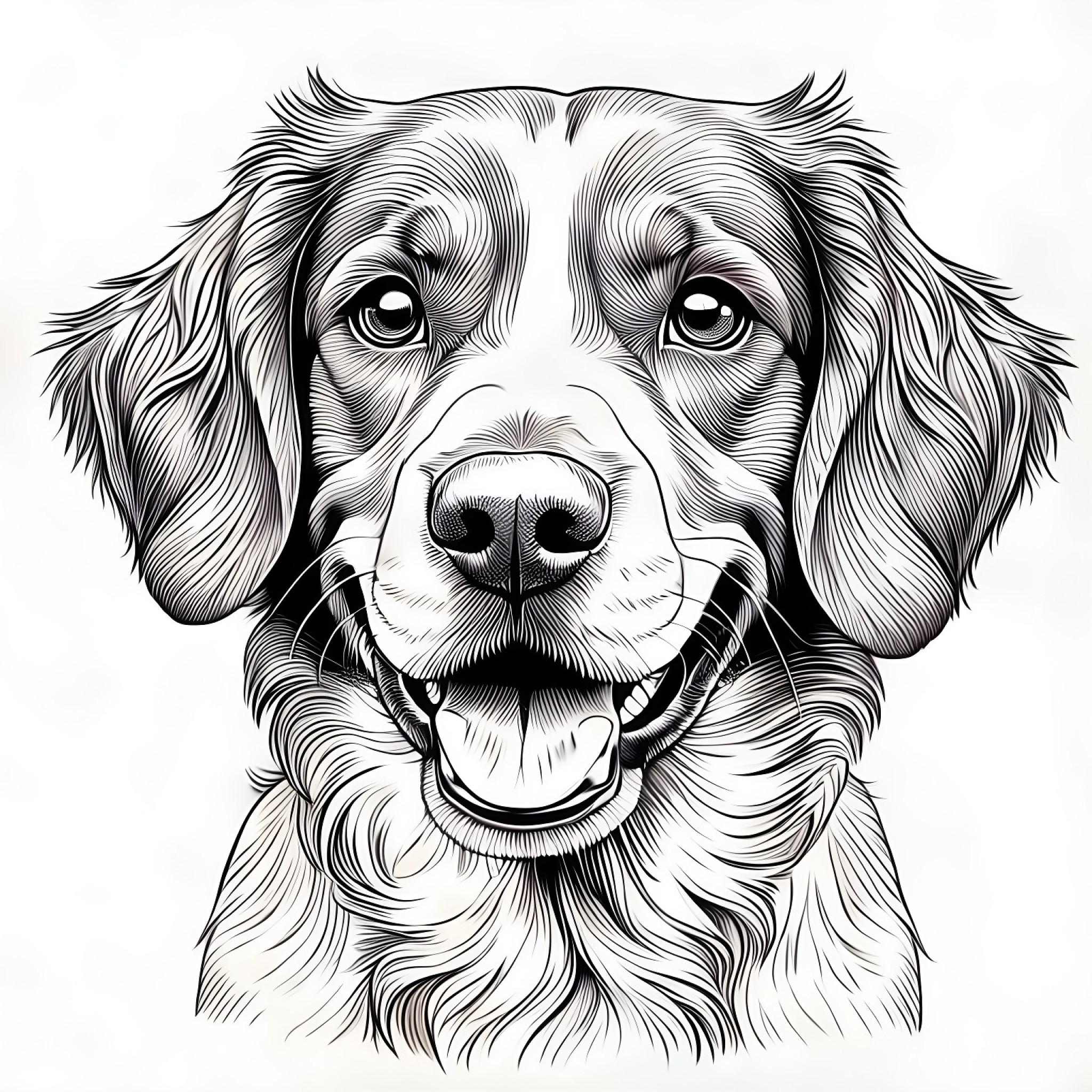 Brittany Spaniel with happy face Coloring Page (free black-and-white line drawing printable PDF for all, from beginners to advanced learners, including children, teens, adults, and seniors)