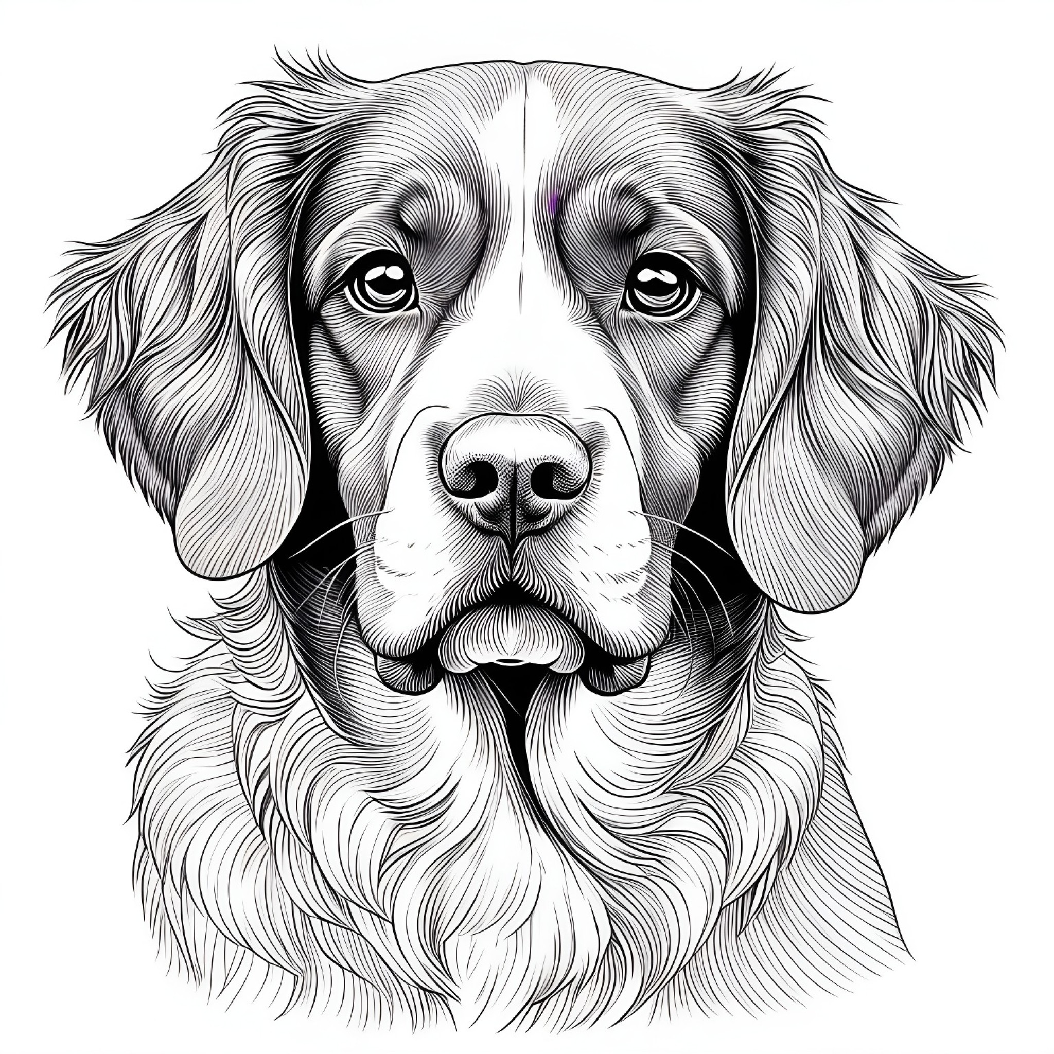 Brittany Spaniel with a butterfly Coloring Page (free black-and-white line drawing printable PDF for all, from beginners to advanced learners, including children, teens, adults, and seniors)