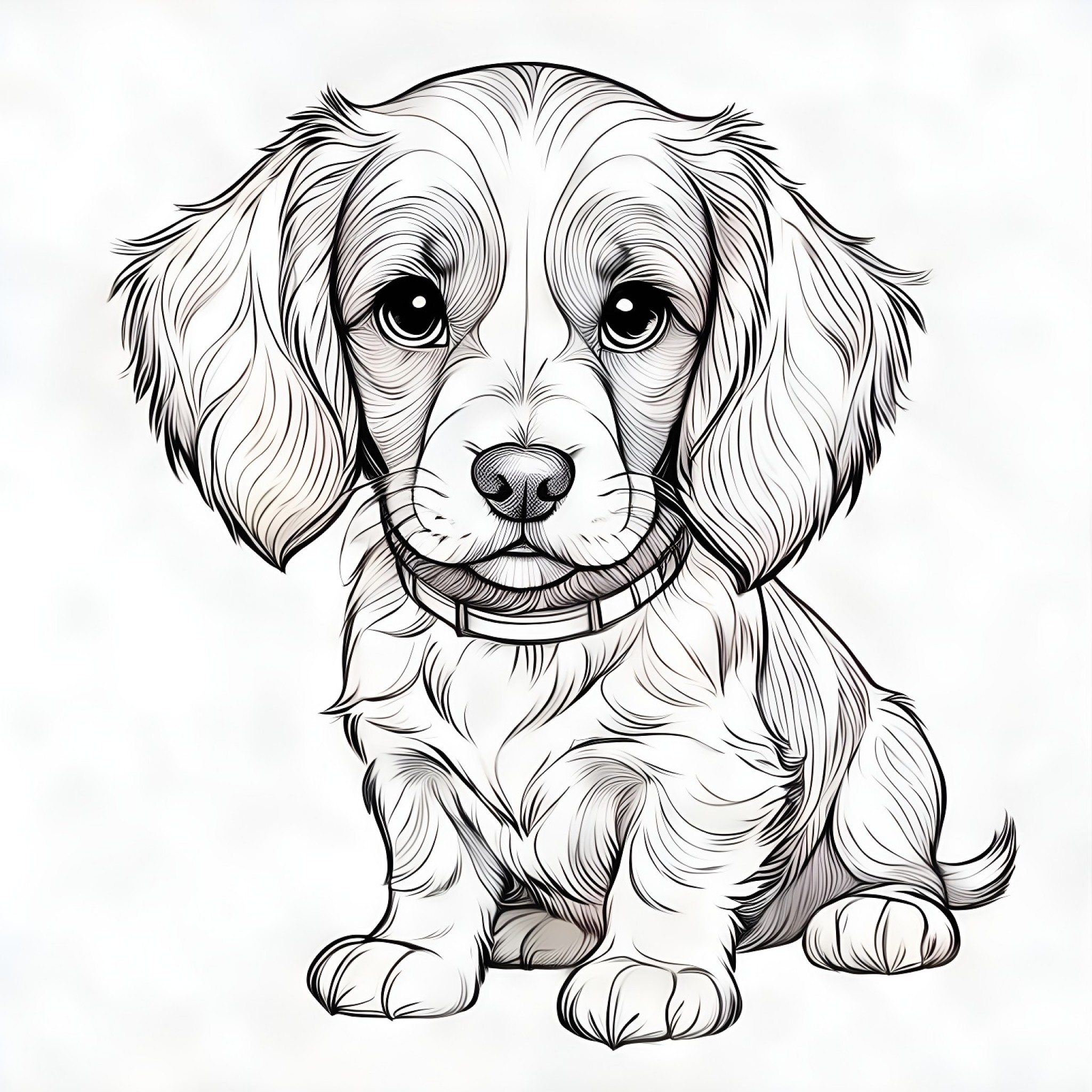 Brittany Spaniel with a toy Coloring Page (free black-and-white line drawing printable PDF for all, from beginners to advanced learners, including children, teens, adults, and seniors)