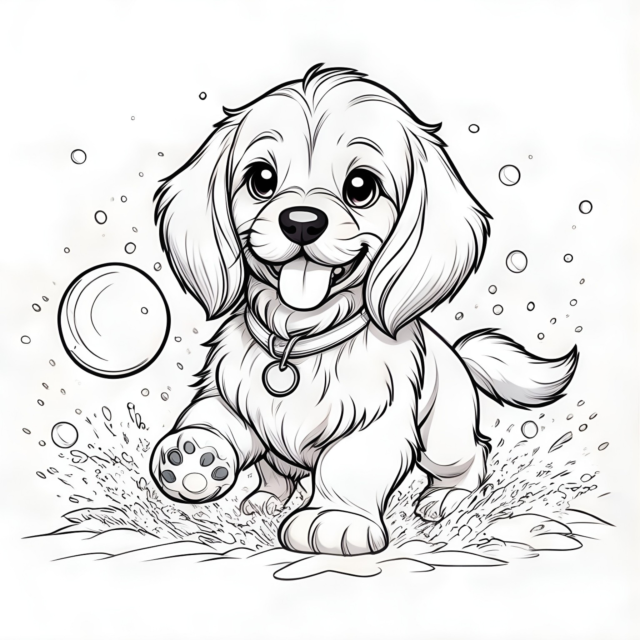 Bloodhound in a playful snowball fight Coloring Page (free black-and-white line drawing printable PDF for all, from beginners to advanced learners, including children, teens, adults, and seniors)