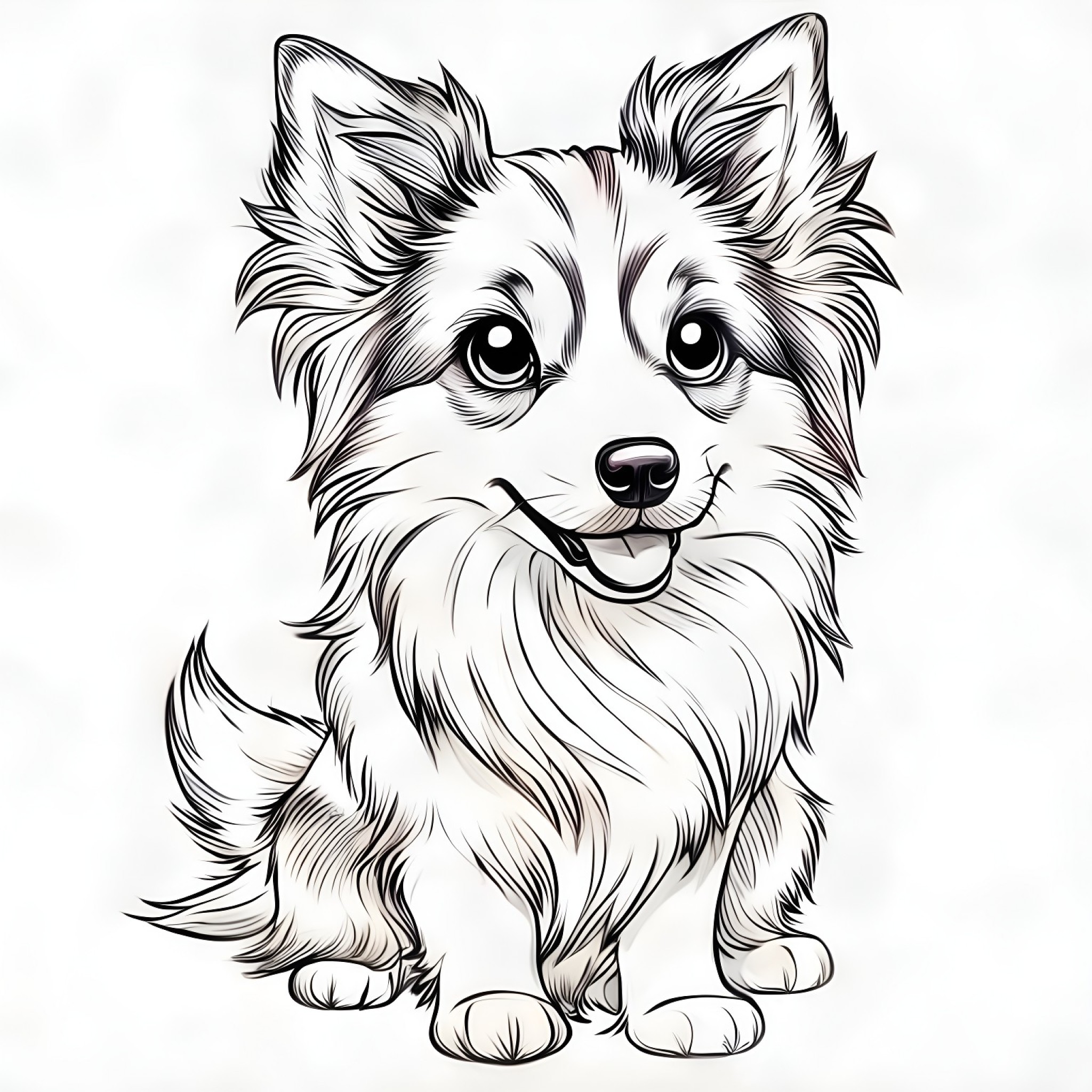 Border Collie with a wagging tail Coloring Page (free black-and-white line drawing printable PDF for all, from beginners to advanced learners, including children, teens, adults, and seniors)