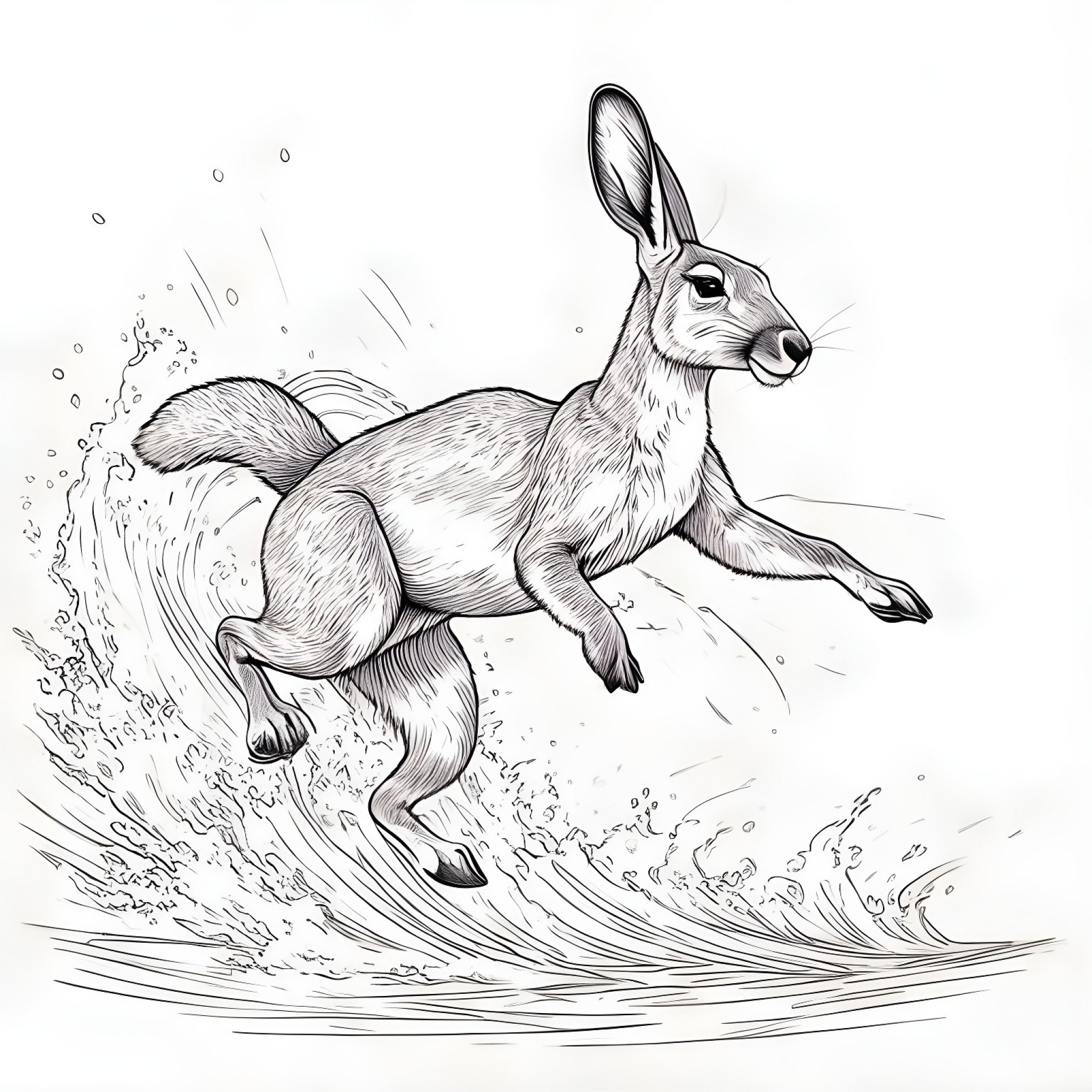 Kangaroo jumping Coloring Page (free black-and-white line drawing printable PDF for all, from beginners to advanced learners, including children, teens, adults, and seniors)