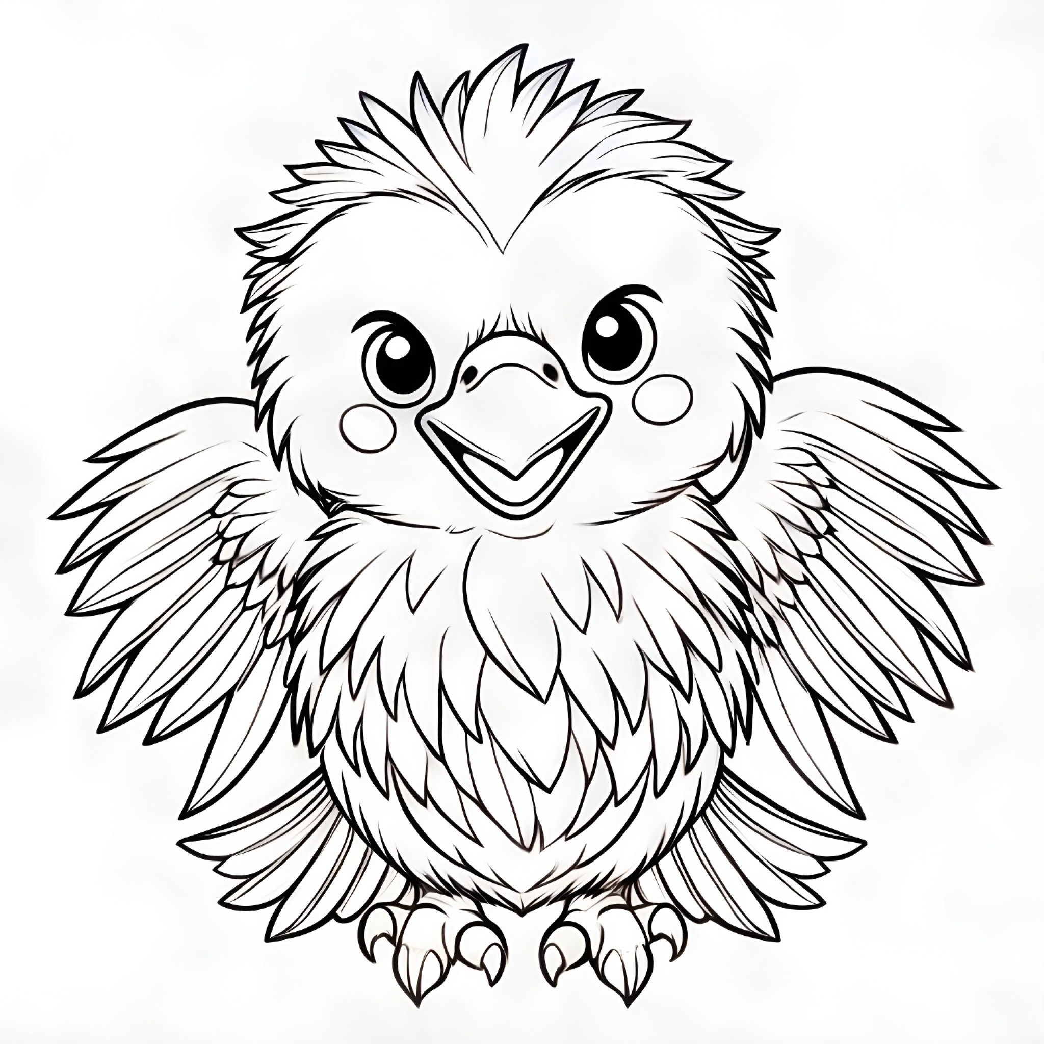 Eagle smiling brightly Coloring Page (free black-and-white line drawing printable PDF for all, from beginners to advanced learners, including children, teens, adults, and seniors)