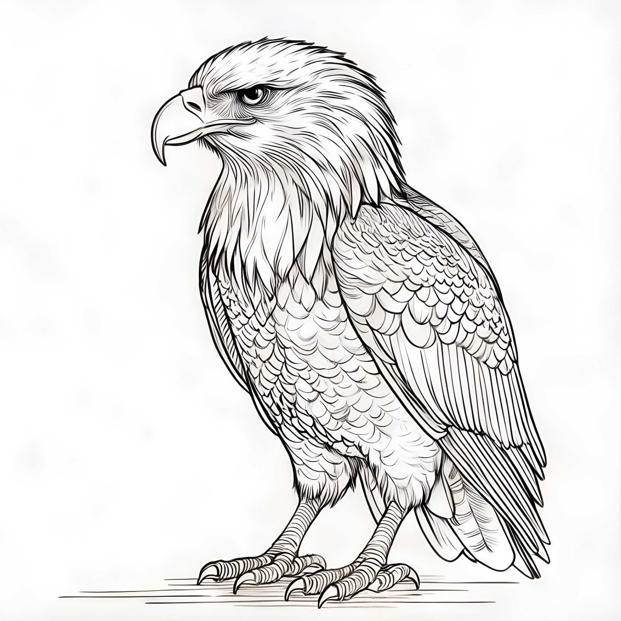 Eagle with a confident look Coloring Page (free black-and-white line drawing printable PDF for all, from beginners to advanced learners, including children, teens, adults, and seniors)