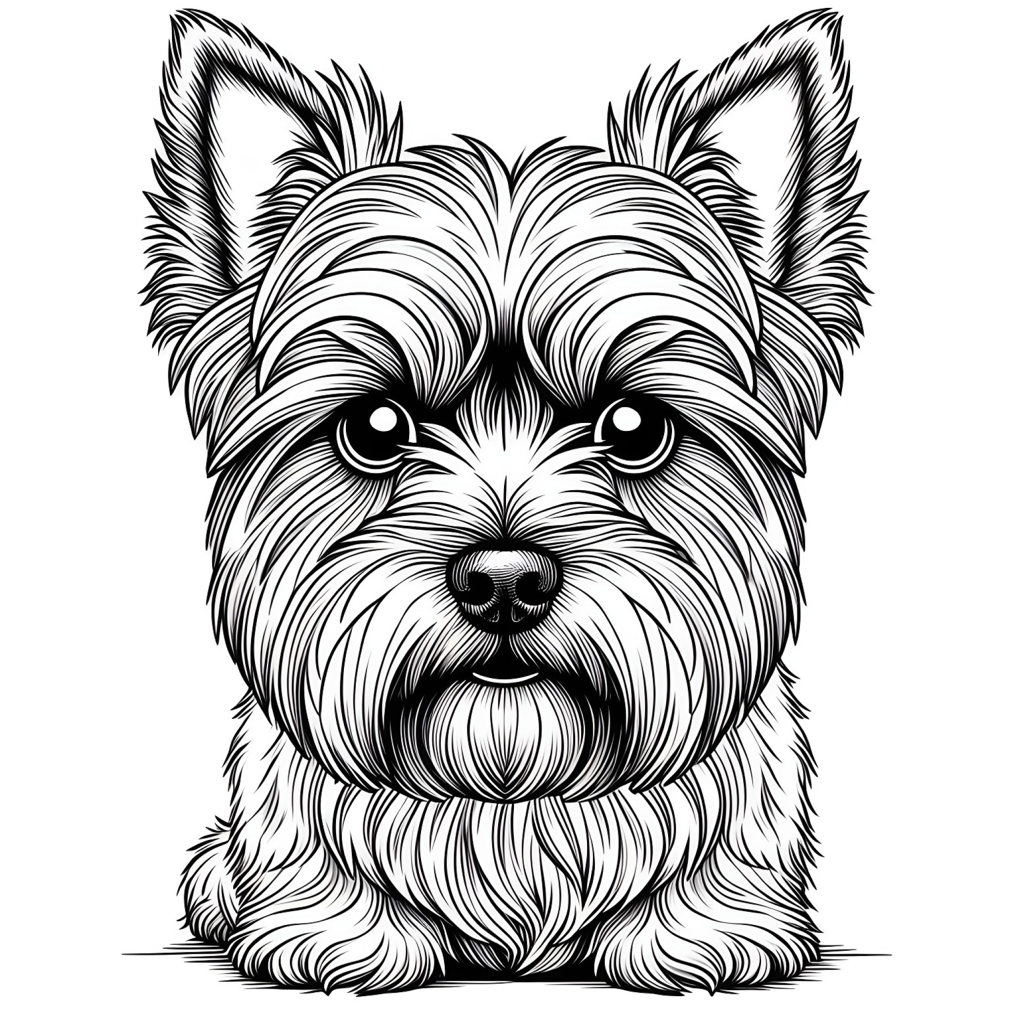 Yorkshire Terrier angry Coloring Page (free black-and-white line drawing printable PDF for all, from beginners to advanced learners, including children, teens, adults, and seniors)