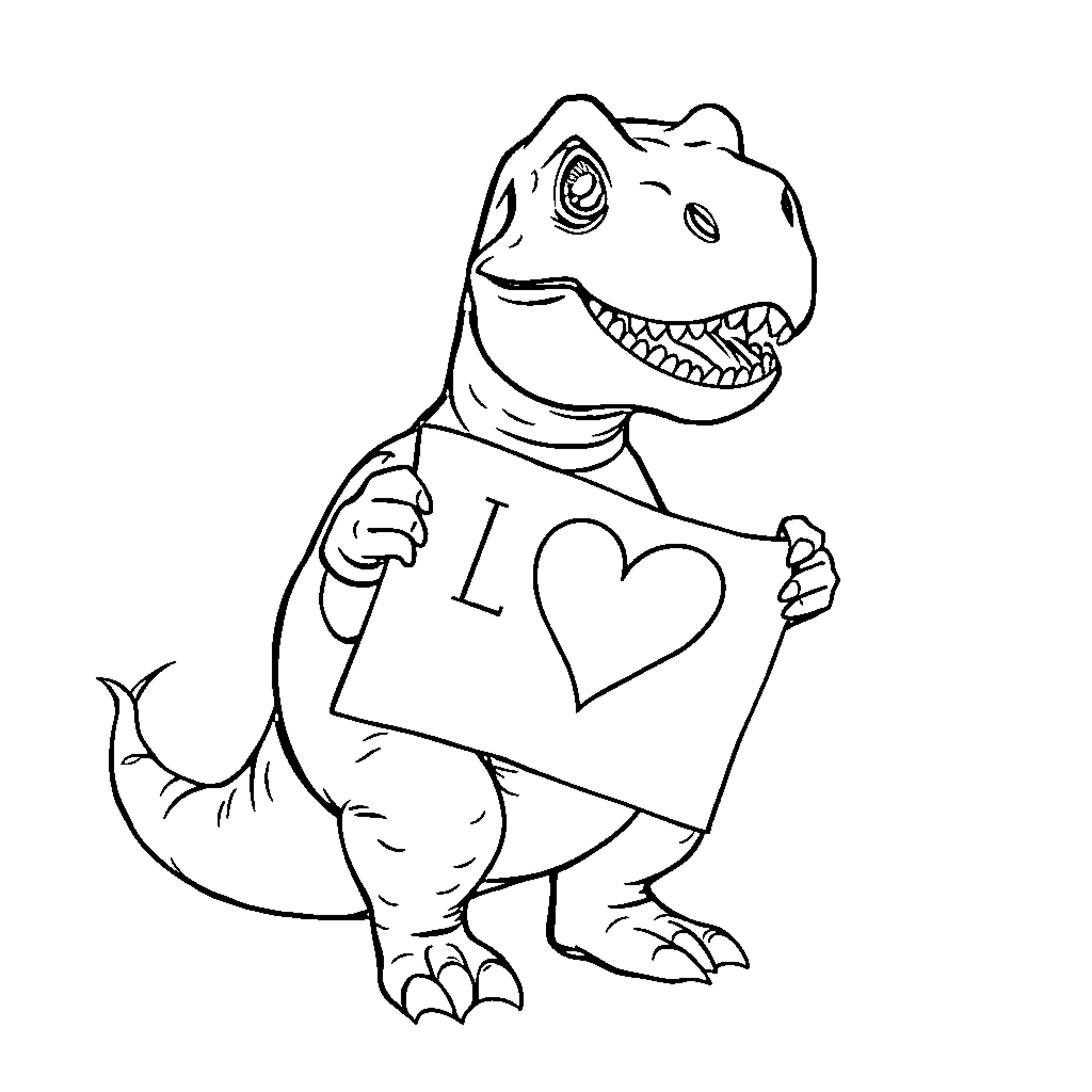 T-Rex expressing love and affection Coloring Page (free black-and-white line drawing printable PDF for all, from beginners to advanced learners, including children, teens, adults, and seniors)