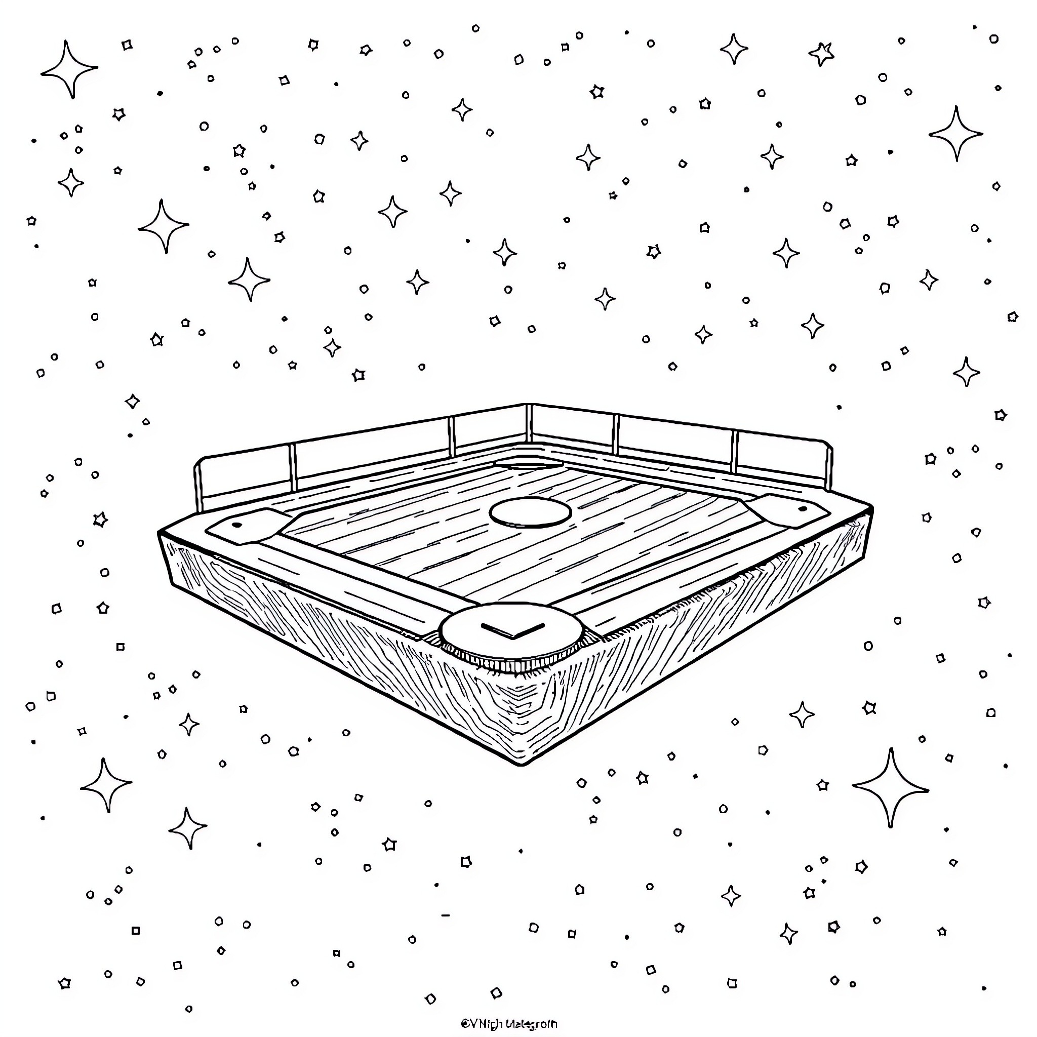 Baseball Field on a Starry Night Coloring Page (free black-and-white line drawing printable PDF for all, from beginners to advanced learners, including children, teens, adults, and seniors)